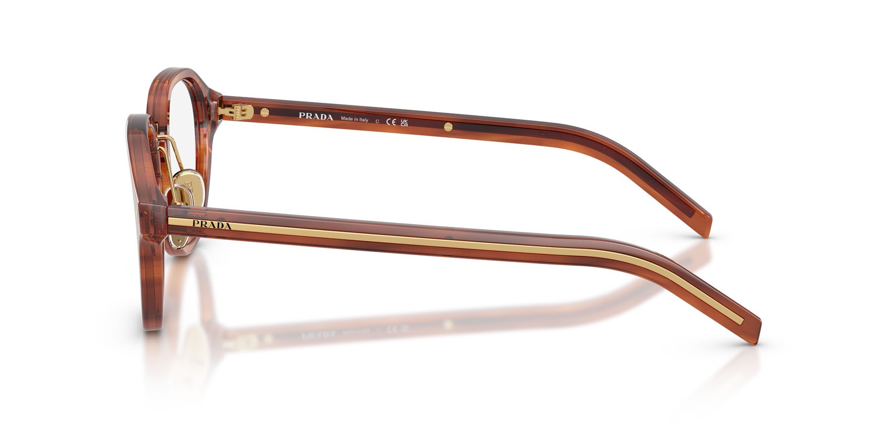 Eyeglasses Prada PR C05V (27F1O1) color striped cognac shape pantos lenses lente demo