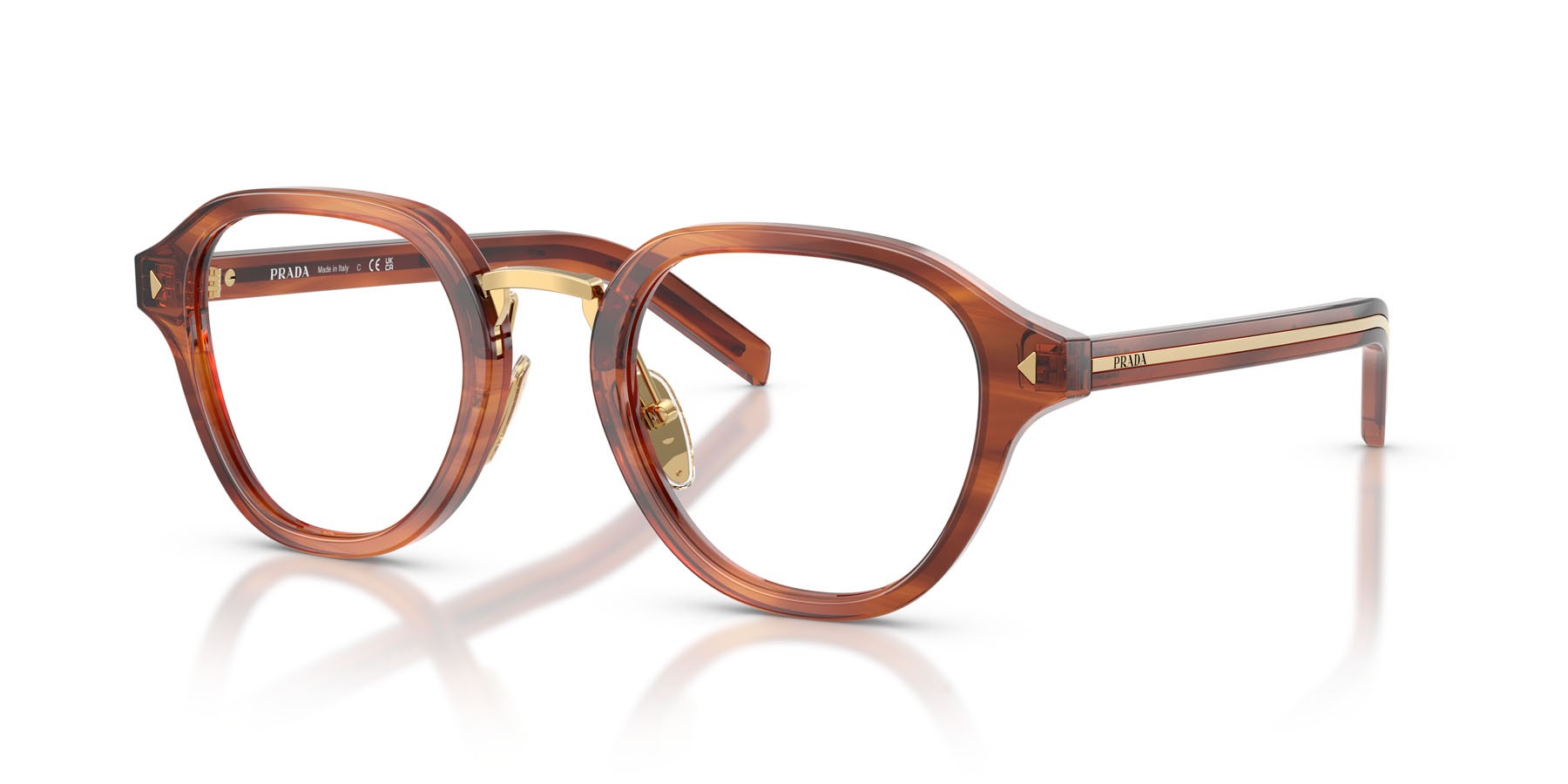 Eyeglasses Prada PR C05V (27F1O1) color striped cognac shape pantos lenses lente demo