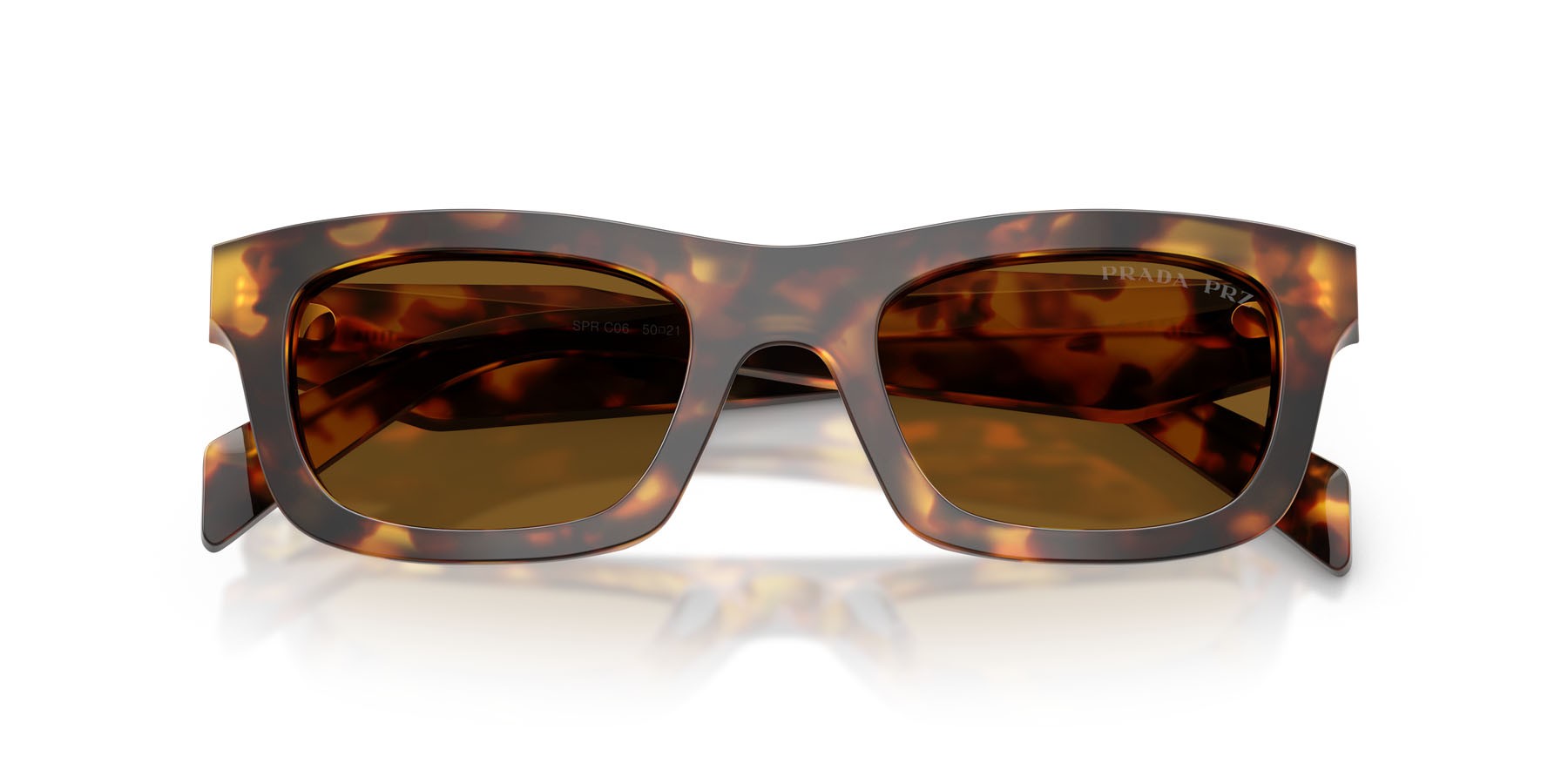 Sunglasses Prada PR C06S (14L10U) color miele tartarugato shape square lenses polar marrone scuro