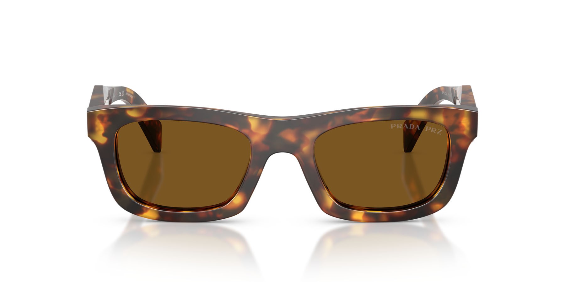 Sunglasses Prada PR C06S (14L10U) color miele tartarugato shape square lenses polar marrone scuro