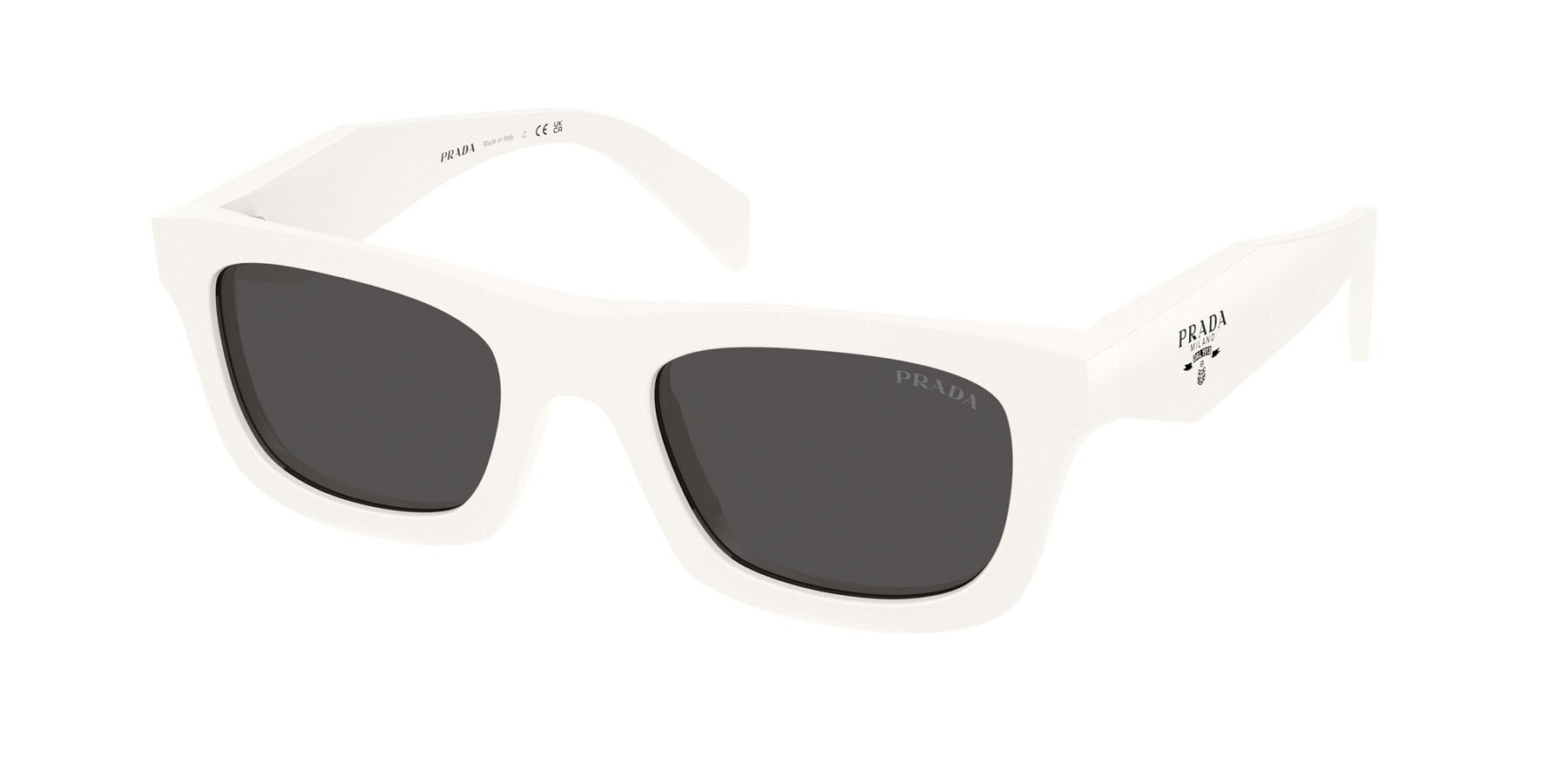 Sunglasses Prada PR C06S (17K08Z) color bianco talco shape square lenses grigio scuro