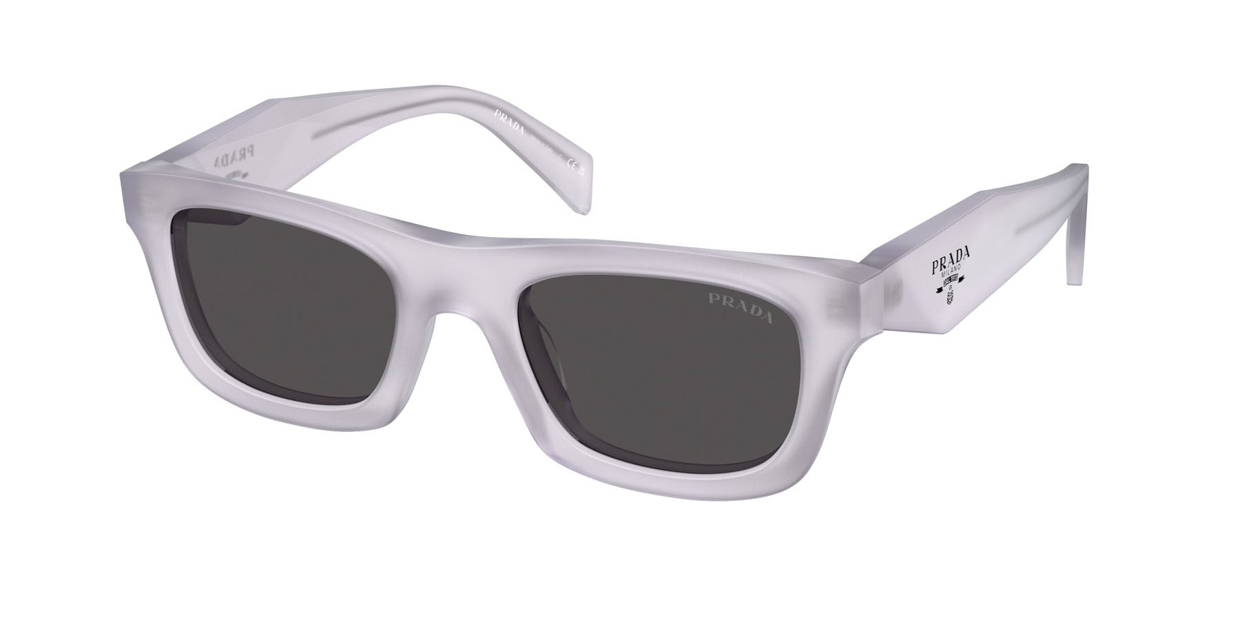 Occhiali da sole Prada PR C06S (22G08Z) colore frosted ice forma quadrato lenti grigio scuro