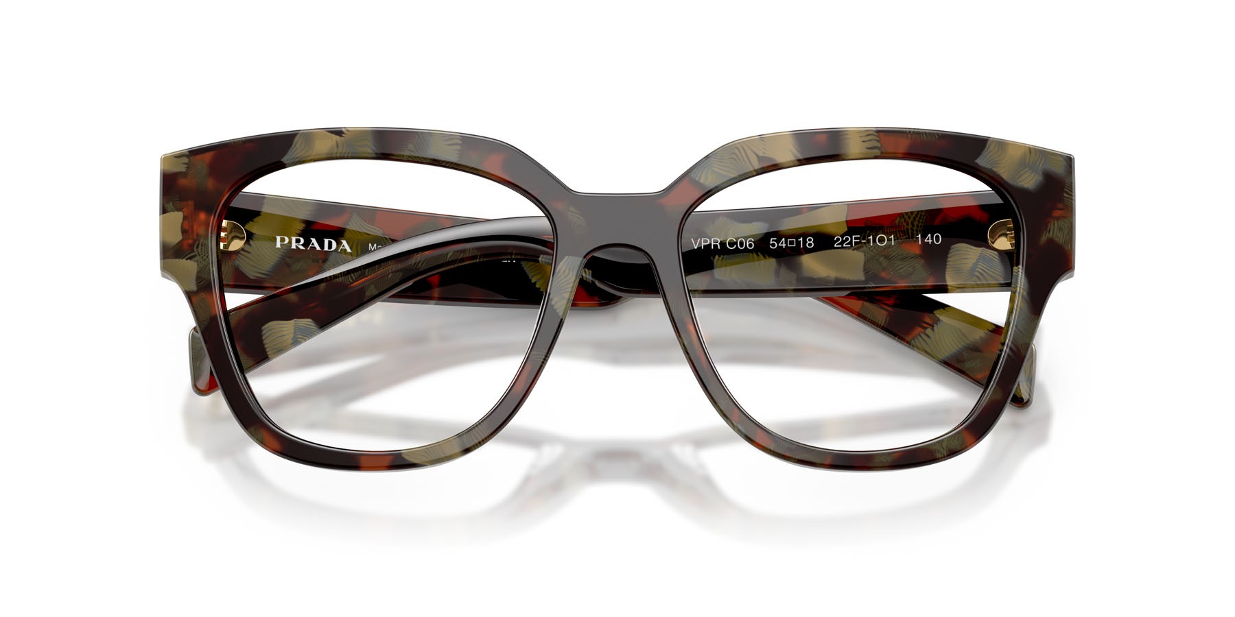 Eyeglasses Prada PR C06V (22F1O1) color woods tortoise shape oval lenses lente demo
