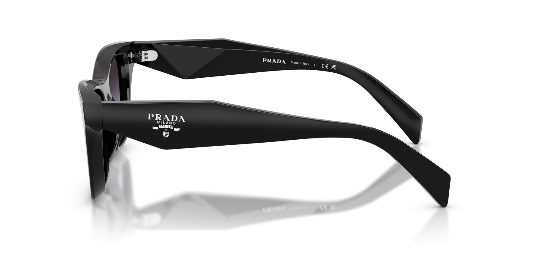 Sunglasses Prada PR C07S (16K90A) color nero shape butterfly lenses sfumato grigio