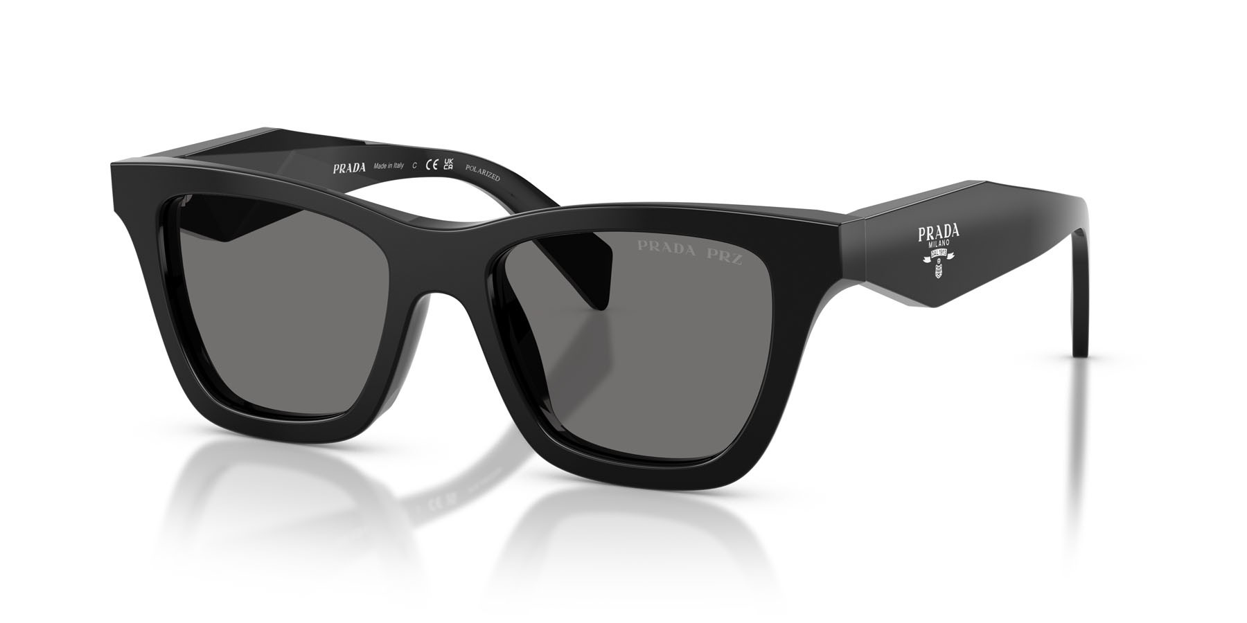Sunglasses Prada PR C07S (16K90T) color nero shape butterfly lenses polar grigio scuro
