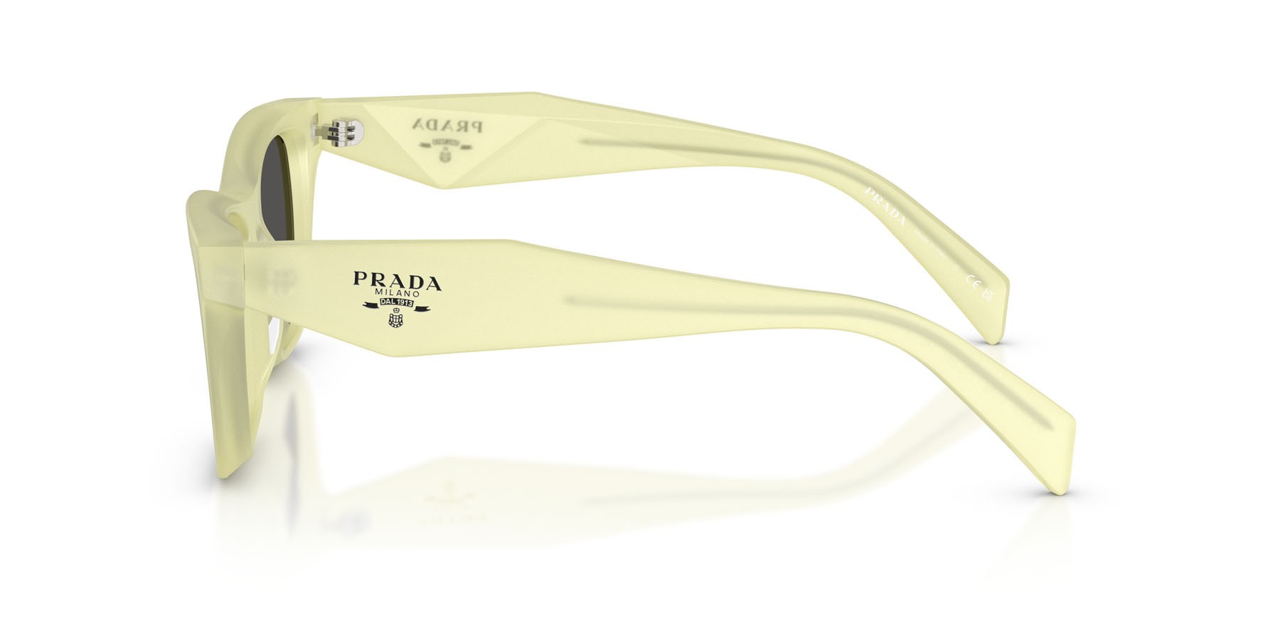 Sunglasses Prada PR C07S (21G08Z) color vaniglia smerigliata shape butterfly lenses grigio scuro