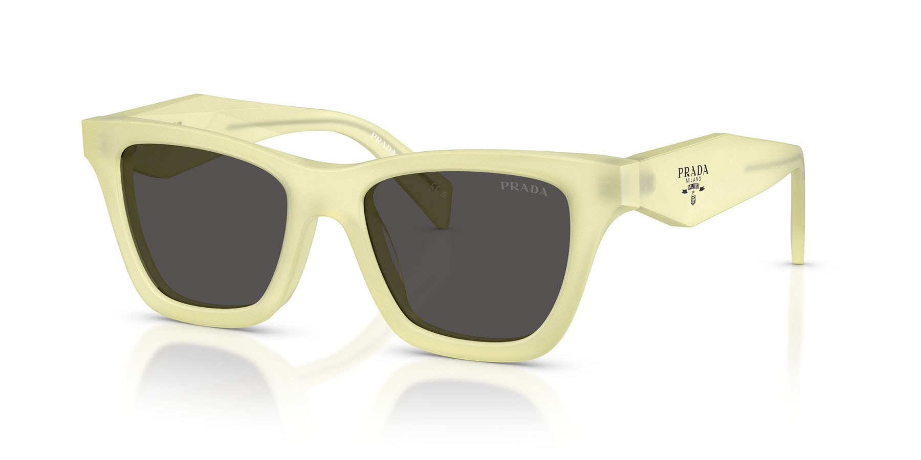 Sunglasses Prada PR C07S (21G08Z) color vaniglia smerigliata shape butterfly lenses grigio scuro