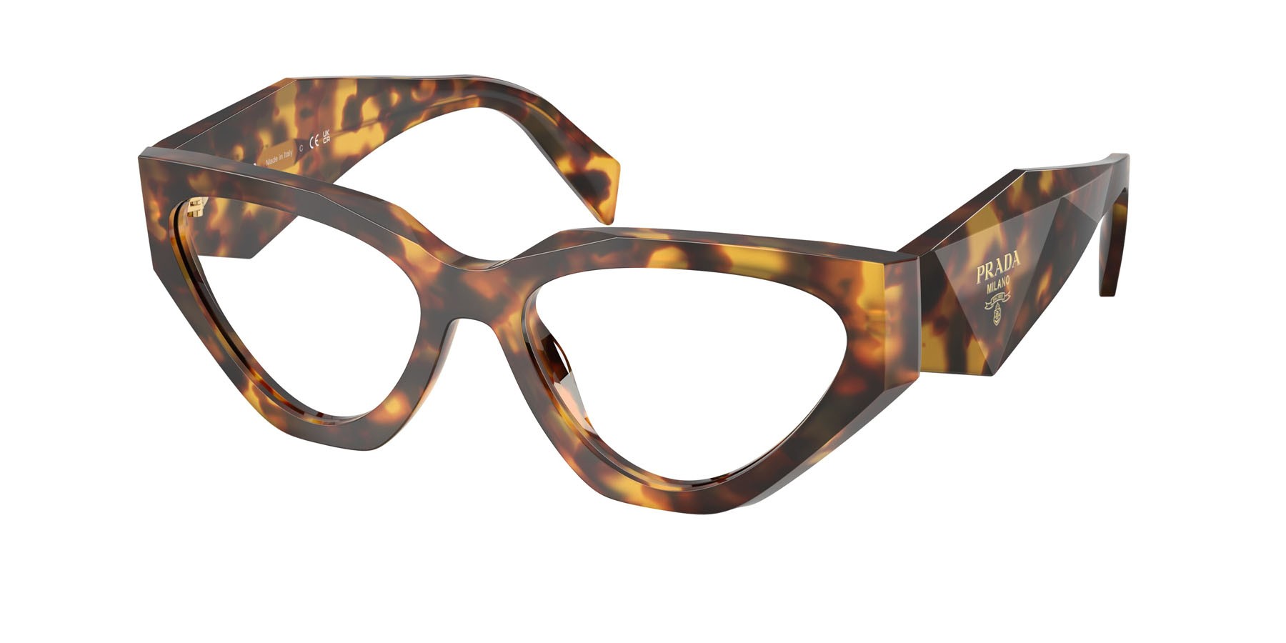 Eyeglasses Prada PR C07V (14L1O1) color miele tartarugato shape irregular lenses lente demo