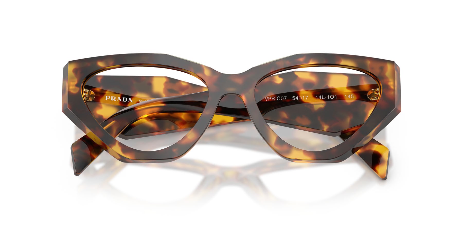 Eyeglasses Prada PR C07V (14L1O1) color miele tartarugato shape irregular lenses lente demo