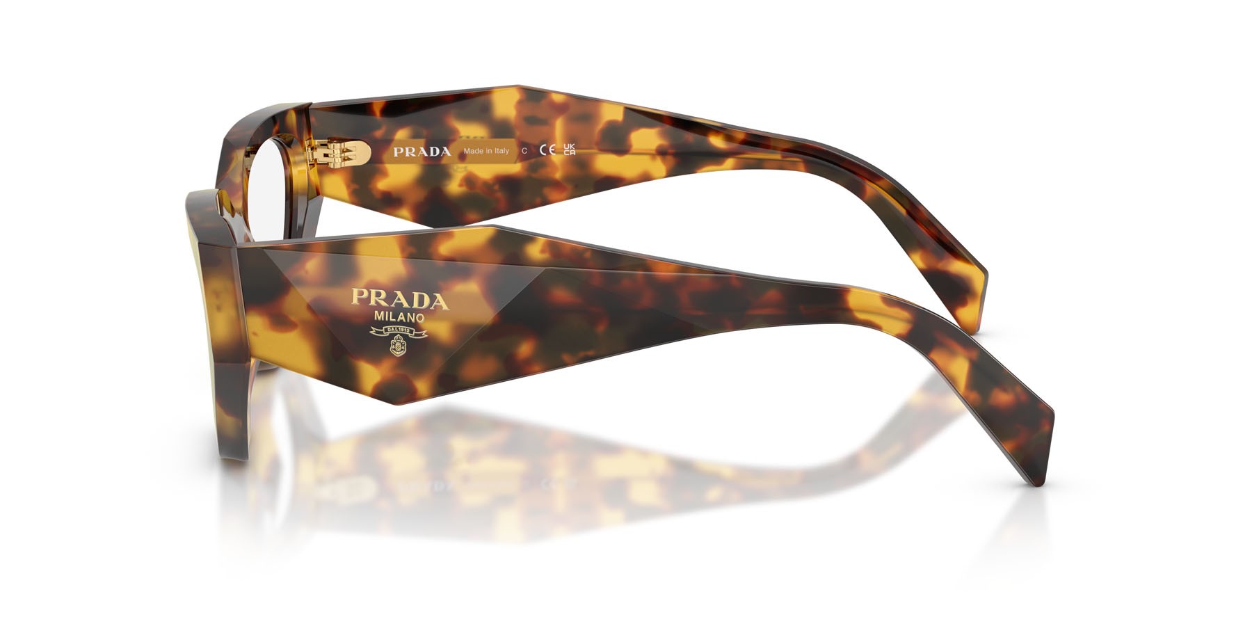 Eyeglasses Prada PR C07V (14L1O1) color miele tartarugato shape irregular lenses lente demo