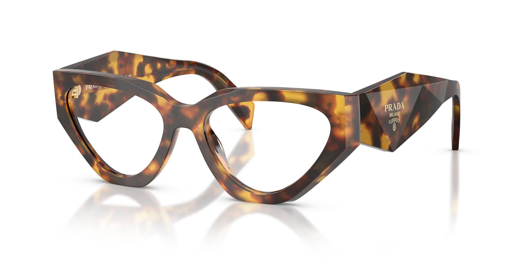Eyeglasses Prada PR C07V (14L1O1) color miele tartarugato shape irregular lenses lente demo