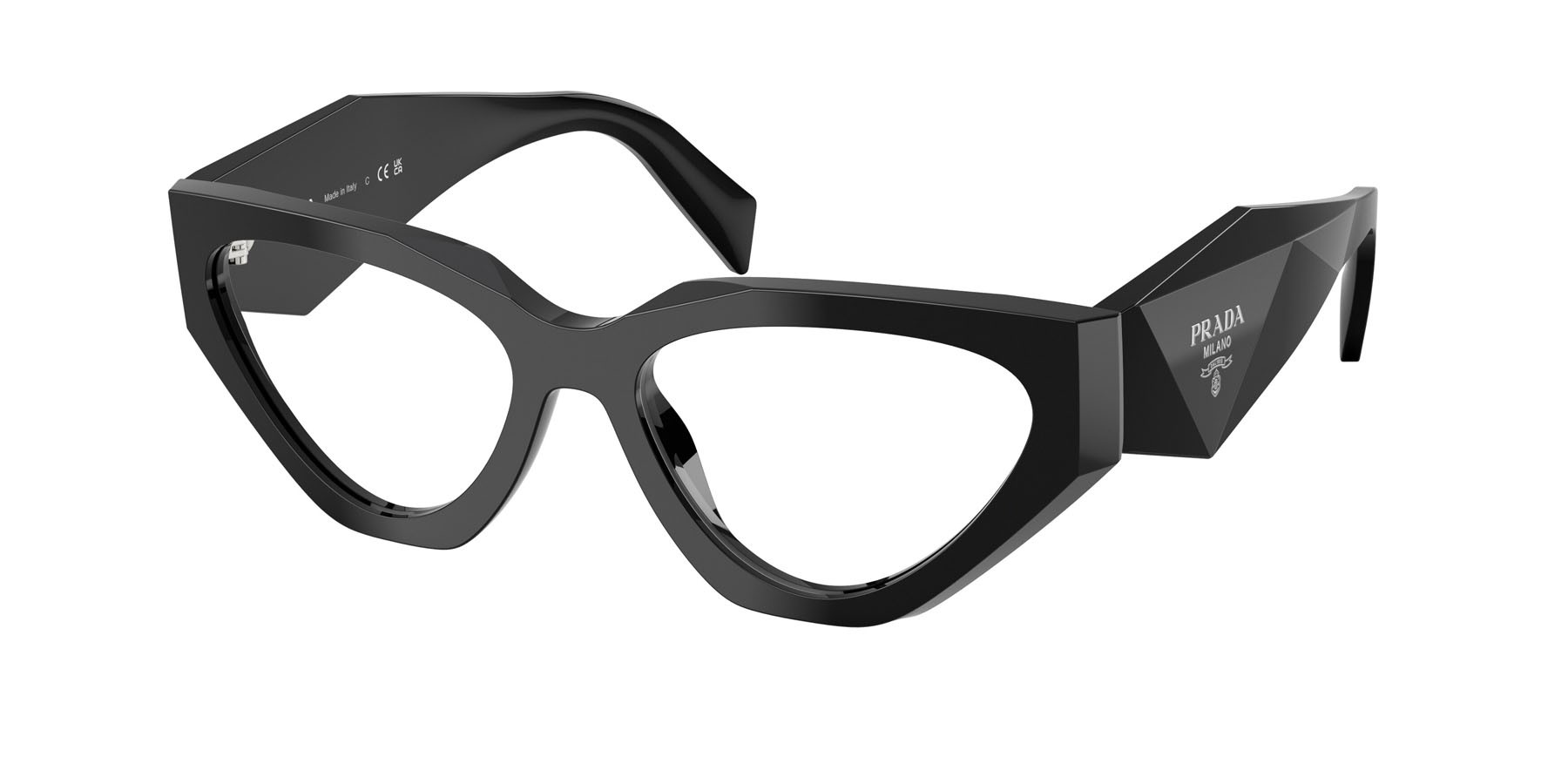 Eyeglasses Prada PR C07V (16K1O1) color nero shape irregular lenses lente demo