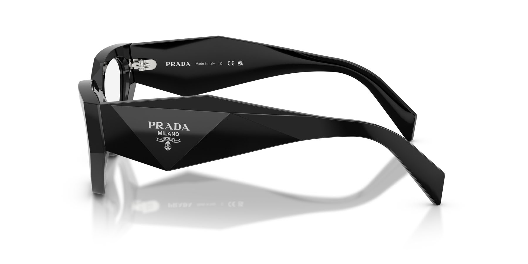 Eyeglasses Prada PR C07V (16K1O1) color nero shape irregular lenses lente demo