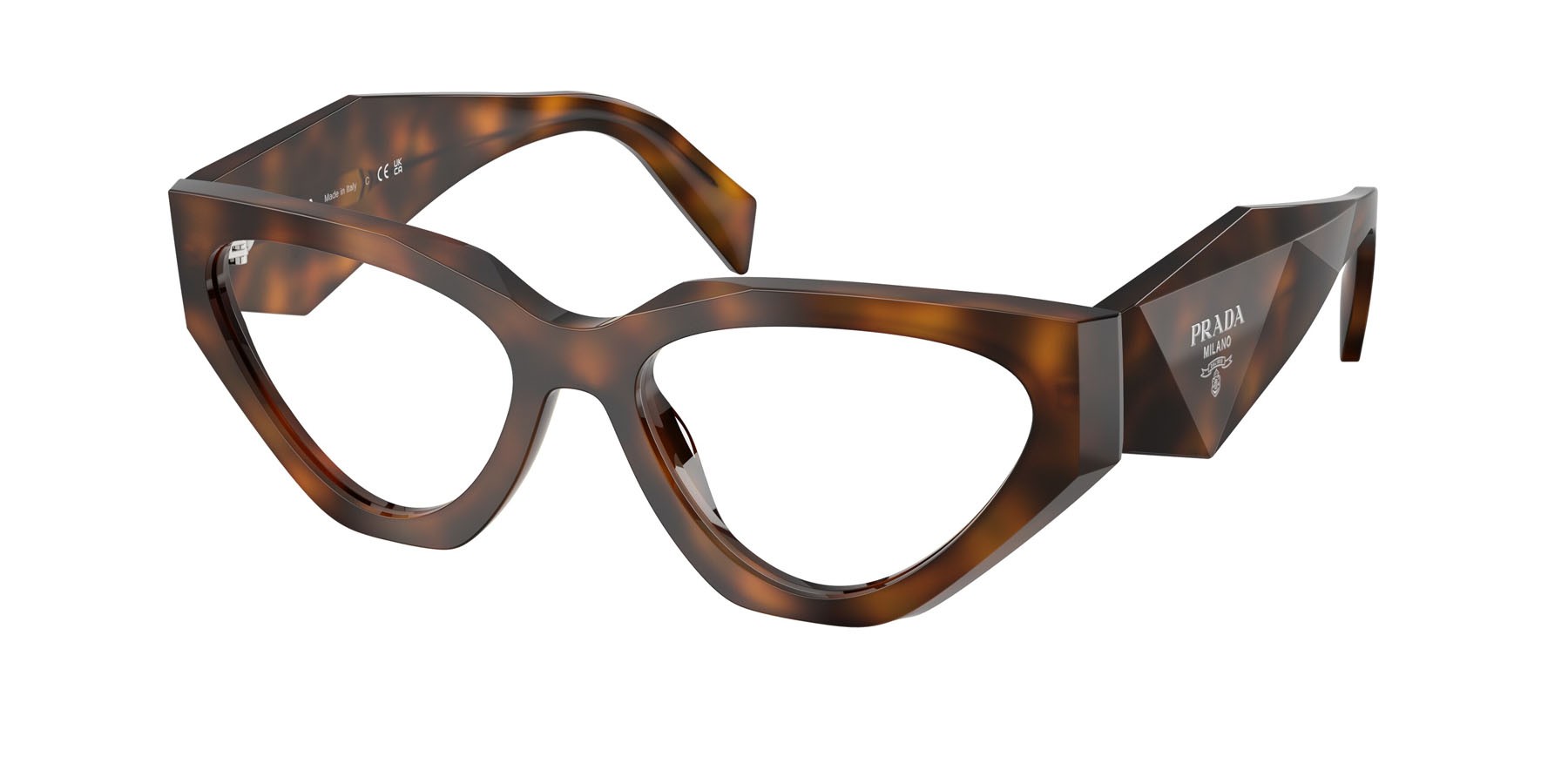 Eyeglasses Prada PR C07V (20D1O1) color juniper tartarugato shape irregular lenses lente demo