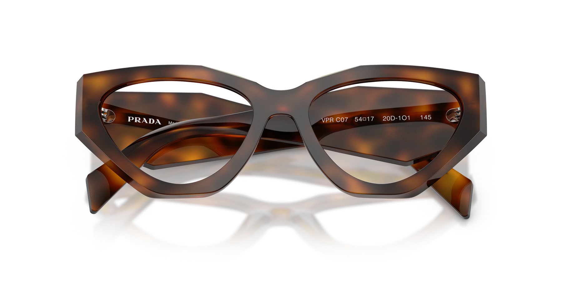 Eyeglasses Prada PR C07V (20D1O1) color juniper tartarugato shape irregular lenses lente demo