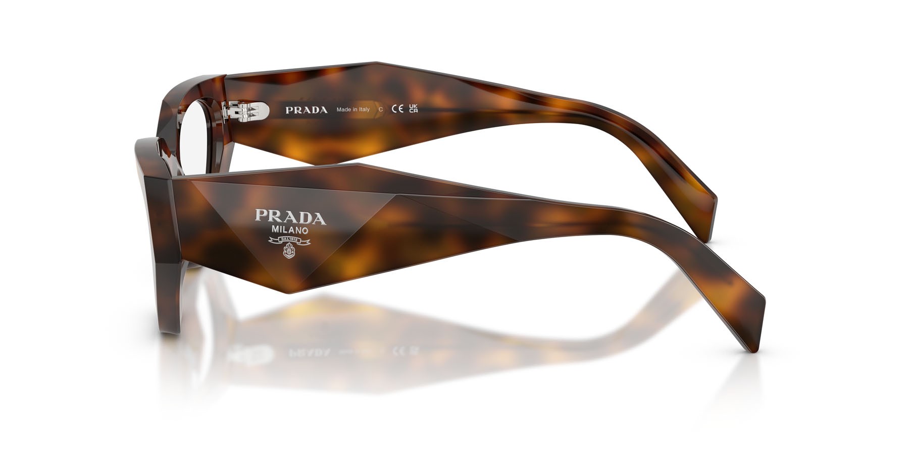 Eyeglasses Prada PR C07V (20D1O1) color juniper tartarugato shape irregular lenses lente demo