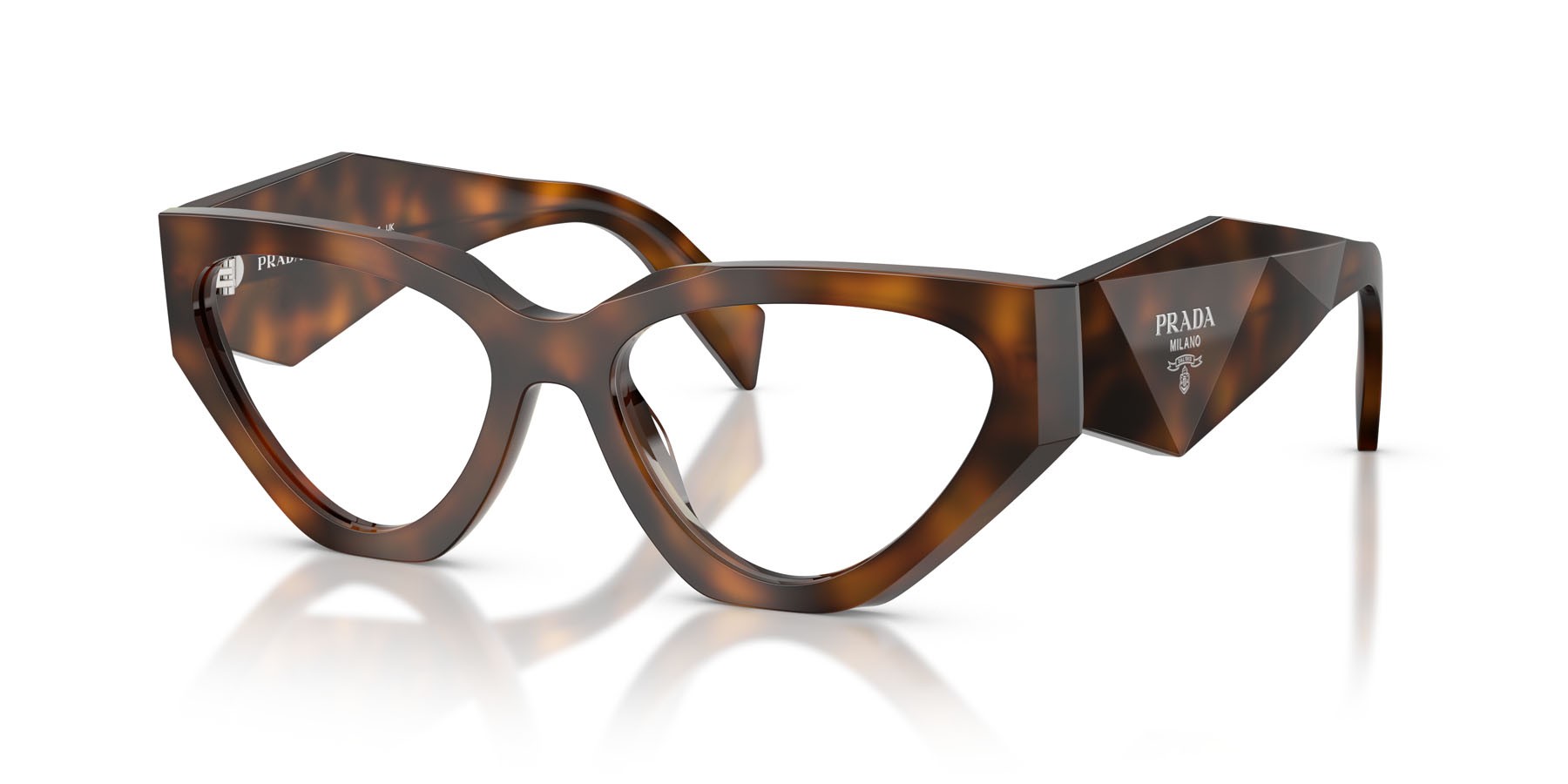 Eyeglasses Prada PR C07V (20D1O1) color juniper tartarugato shape irregular lenses lente demo
