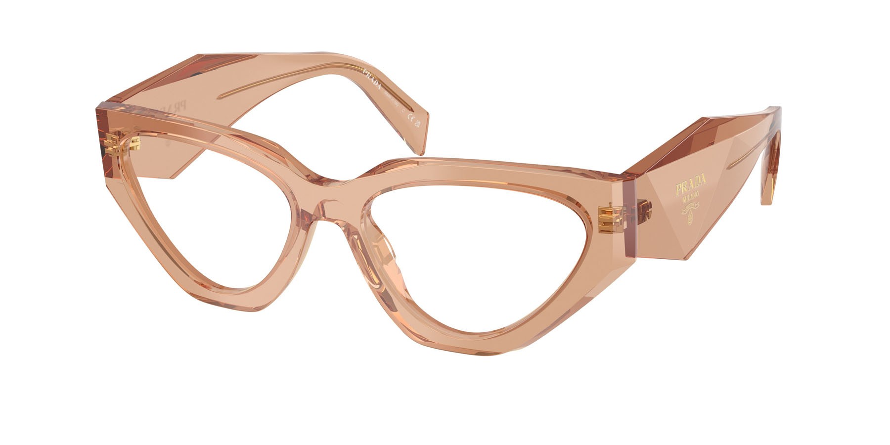 Eyeglasses Prada PR C07V (20H1O1) color transparent chocolate shape irregular lenses lente demo