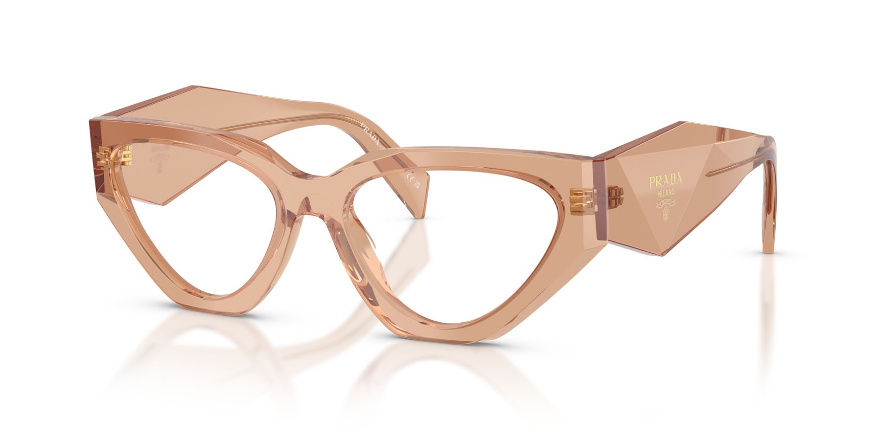 Eyeglasses Prada PR C07V (20H1O1) color transparent chocolate shape irregular lenses lente demo