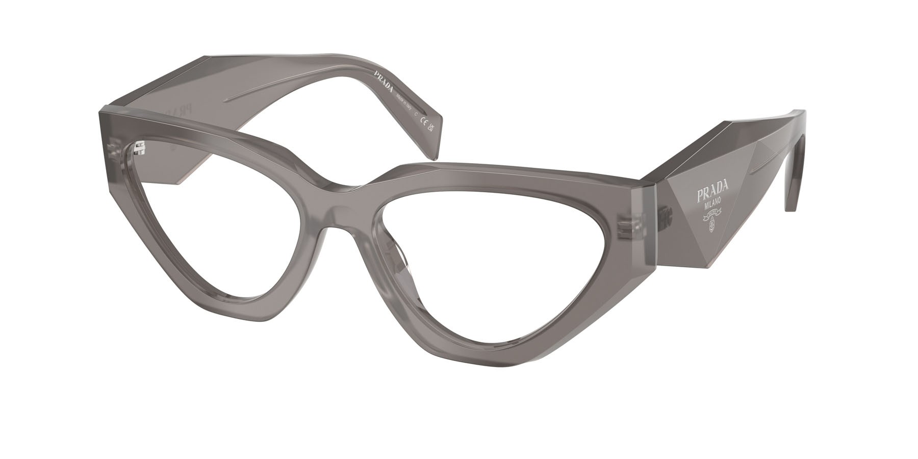 Eyeglasses Prada PR C07V (27G1O1) color transparent flint shape irregular lenses lente demo
