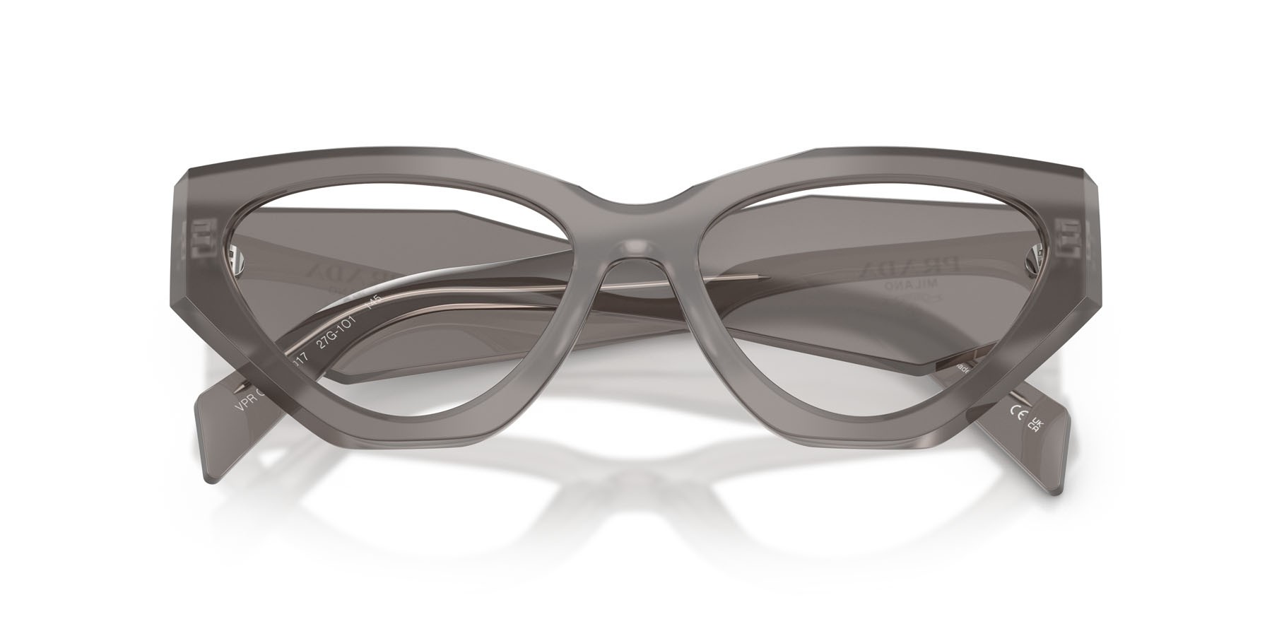 Eyeglasses Prada PR C07V (27G1O1) color transparent flint shape irregular lenses lente demo