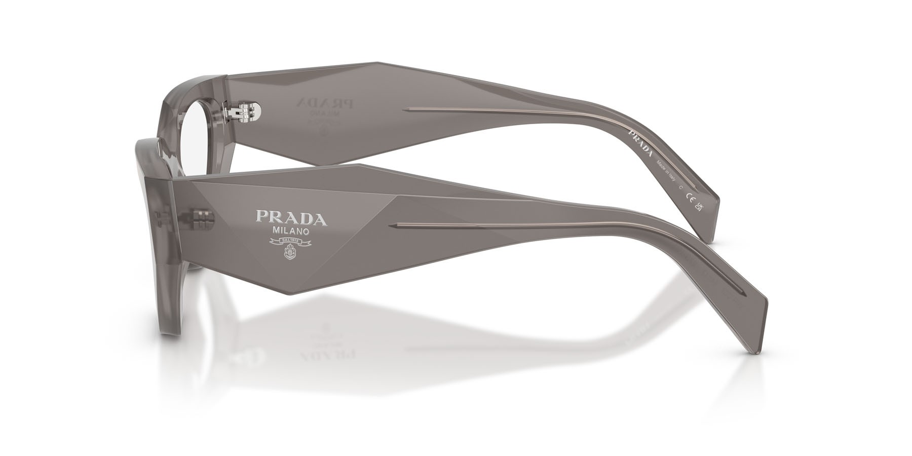 Eyeglasses Prada PR C07V (27G1O1) color transparent flint shape irregular lenses lente demo