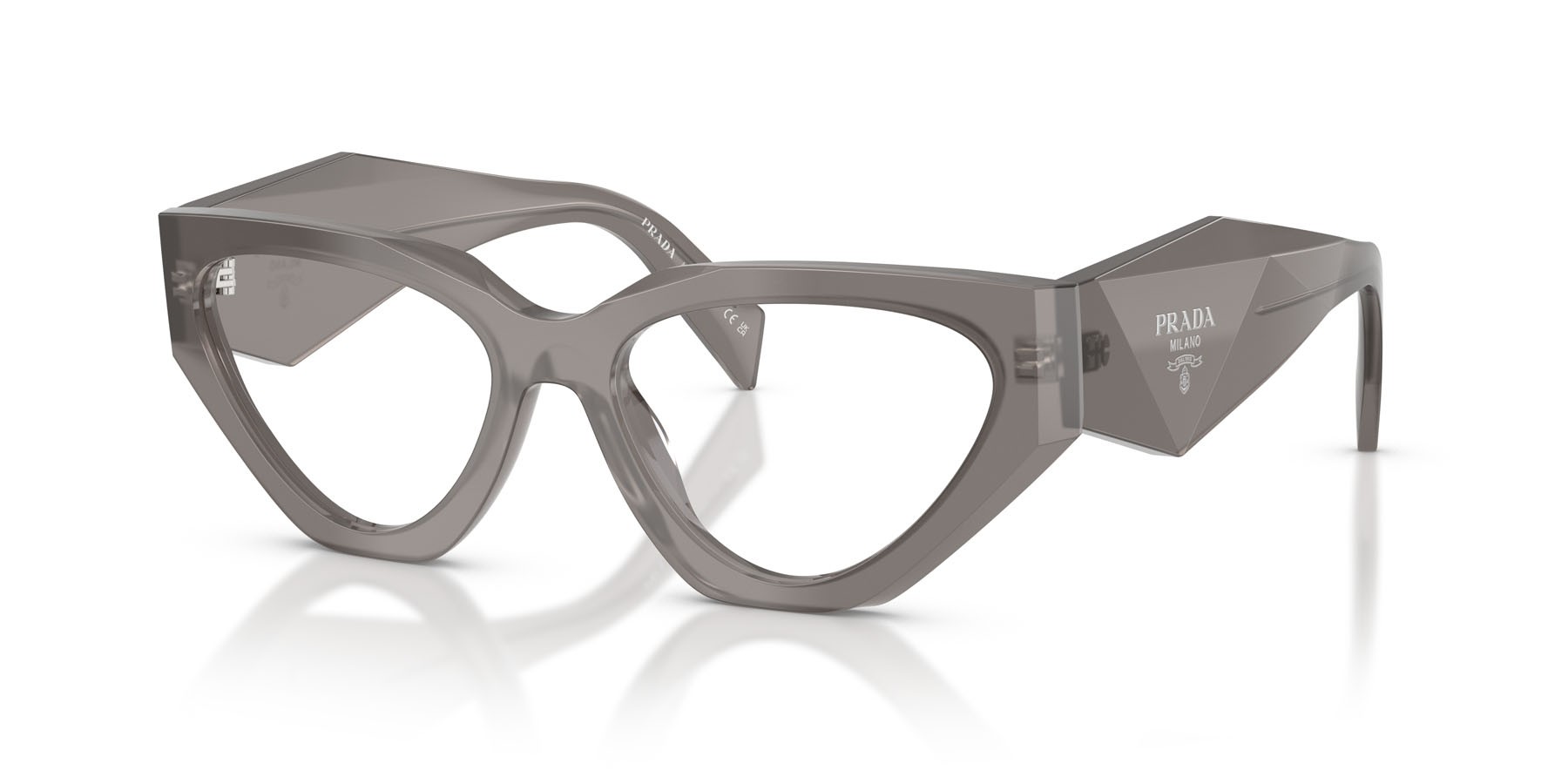 Eyeglasses Prada PR C07V (27G1O1) color transparent flint shape irregular lenses lente demo