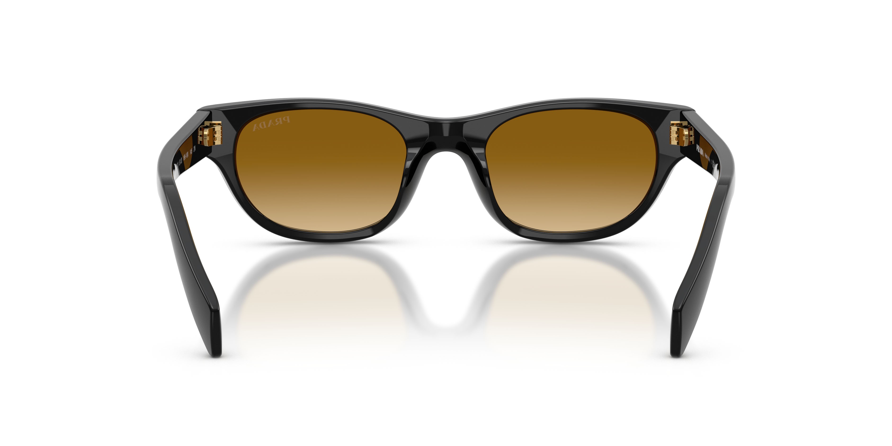 Sunglasses Prada PR C08S (16K10X) color nero shape cat eye lenses giallo sfumato marrone chiaro