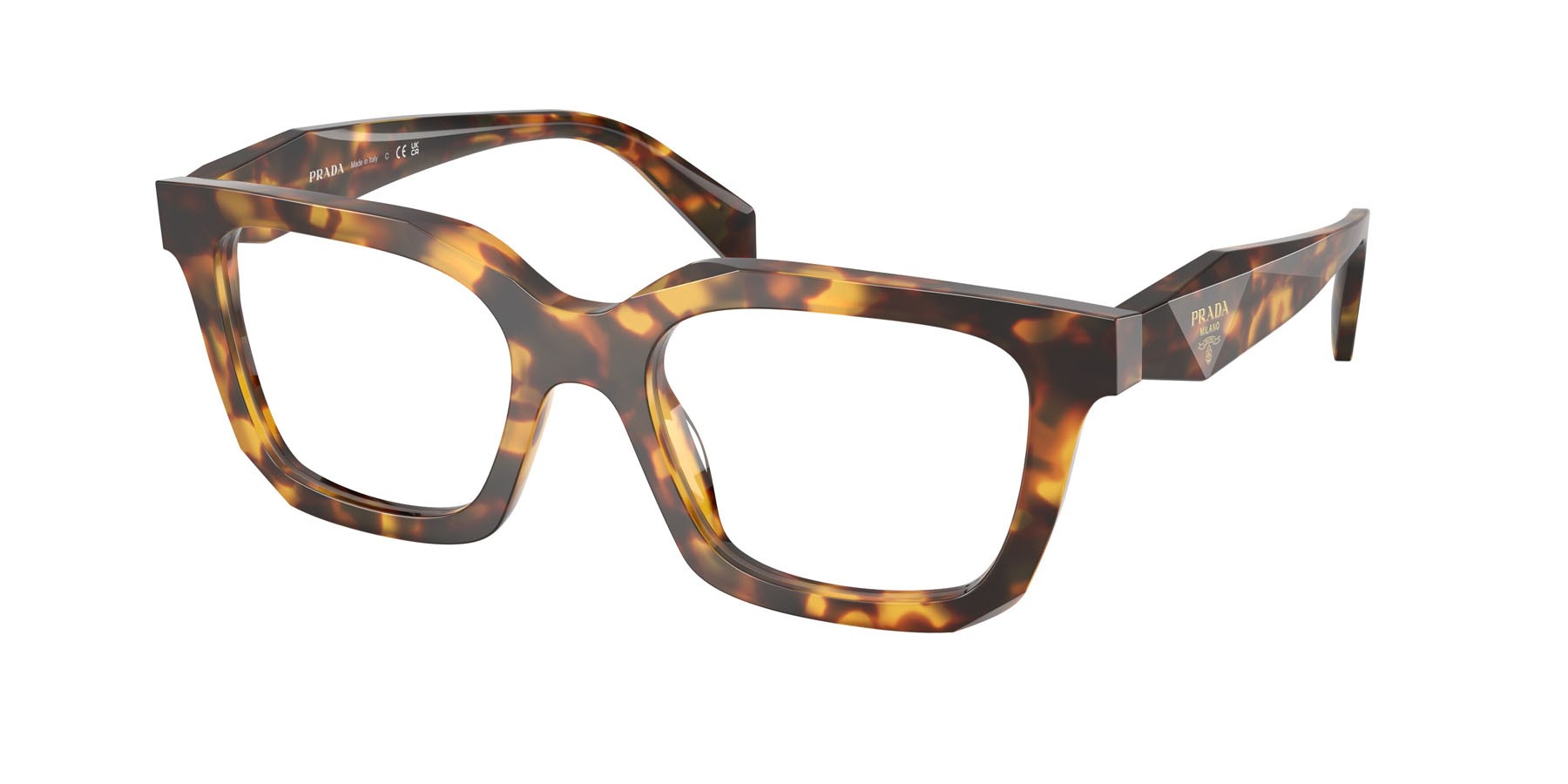 Eyeglasses Prada PR C08V (14L1O1) color miele tartarugato shape irregular lenses lente demo