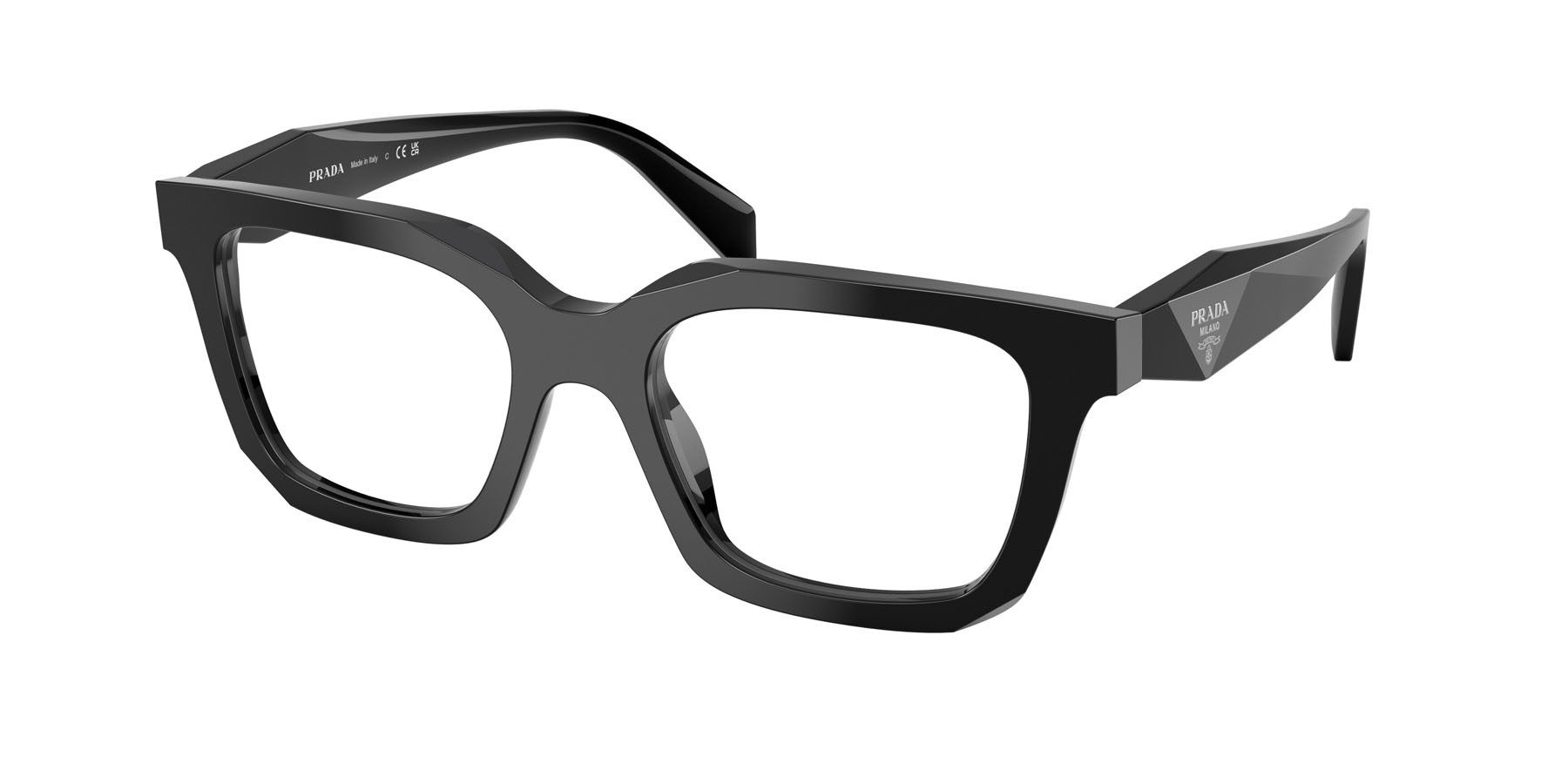 Eyeglasses Prada PR C08V (16K1O1) color nero shape irregular lenses lente demo