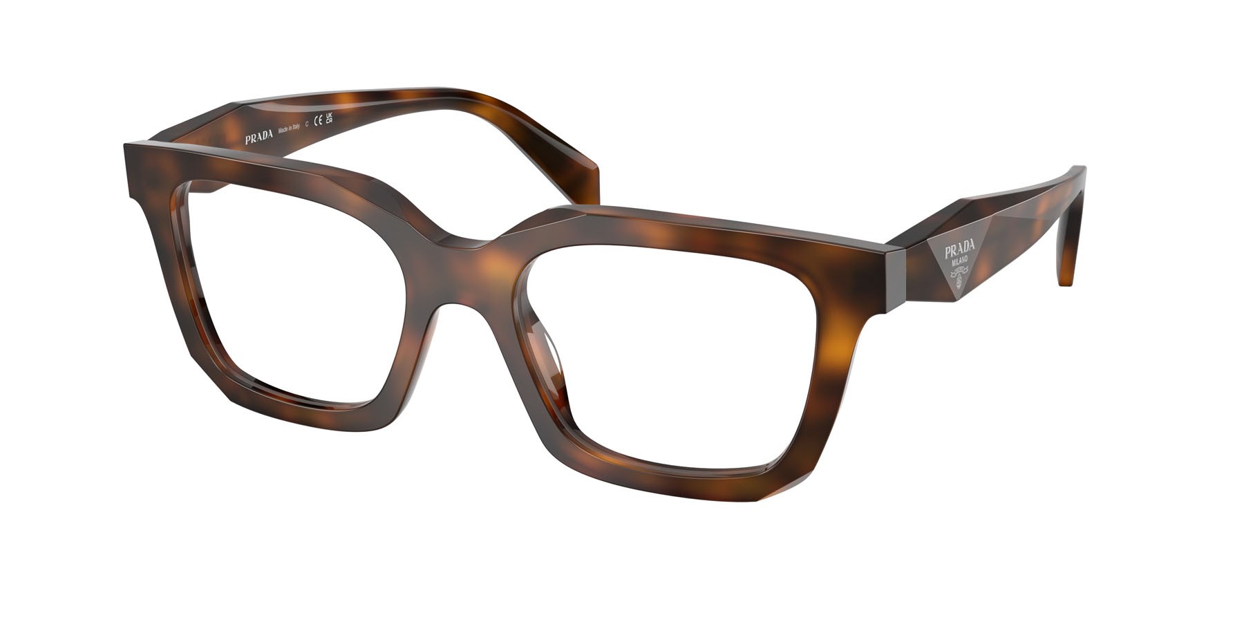 Eyeglasses Prada PR C08V (20D1O1) color juniper tartarugato shape irregular lenses lente demo