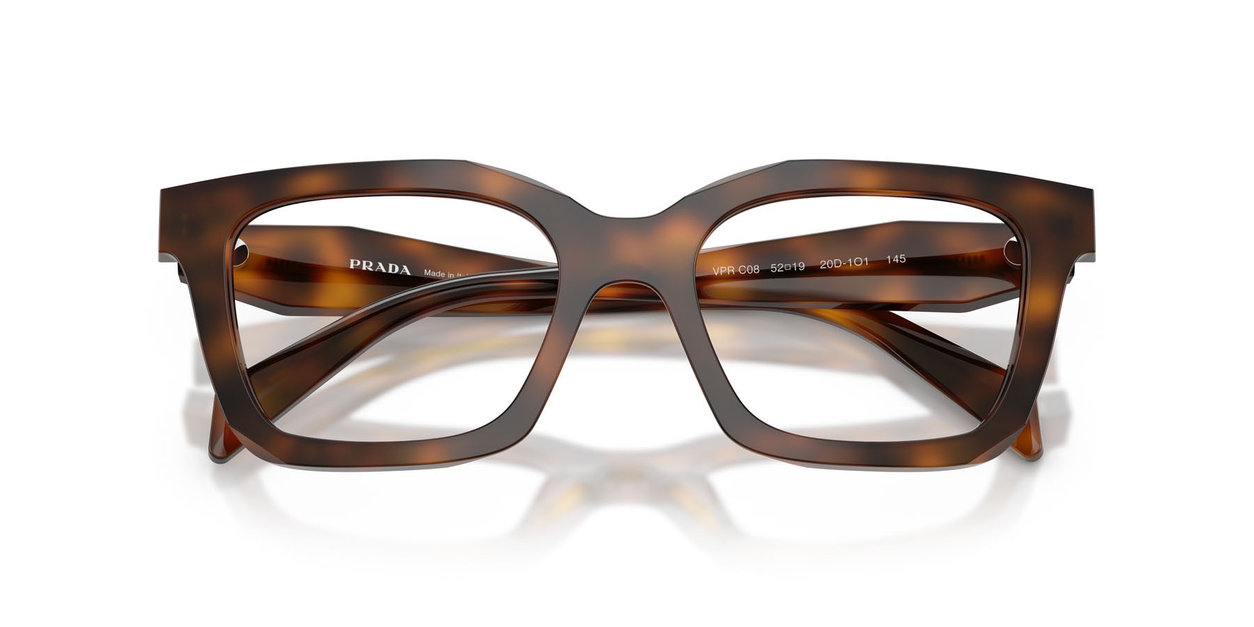 Eyeglasses Prada PR C08V (20D1O1) color juniper tartarugato shape irregular lenses lente demo