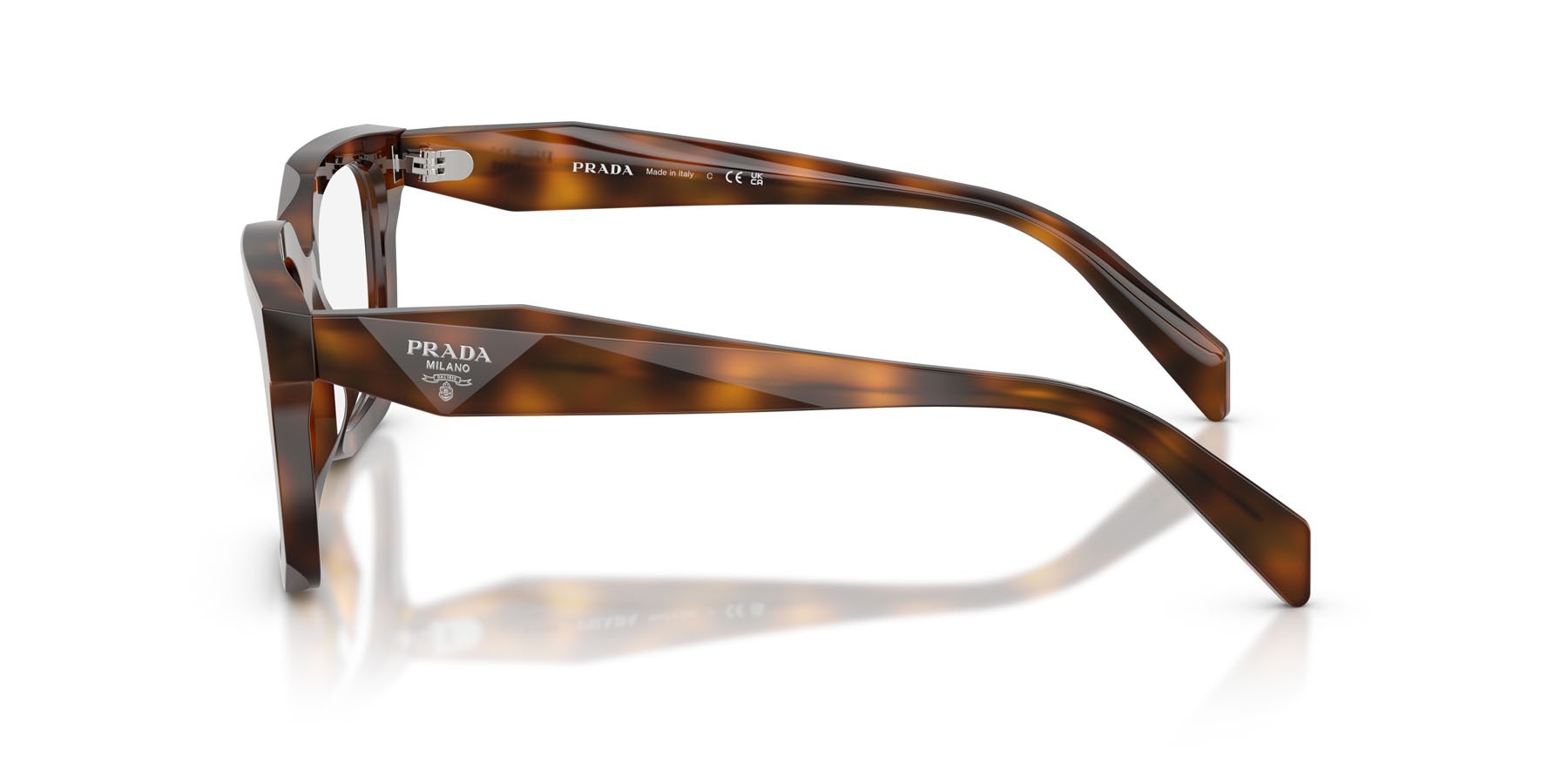 Eyeglasses Prada PR C08V (20D1O1) color juniper tartarugato shape irregular lenses lente demo