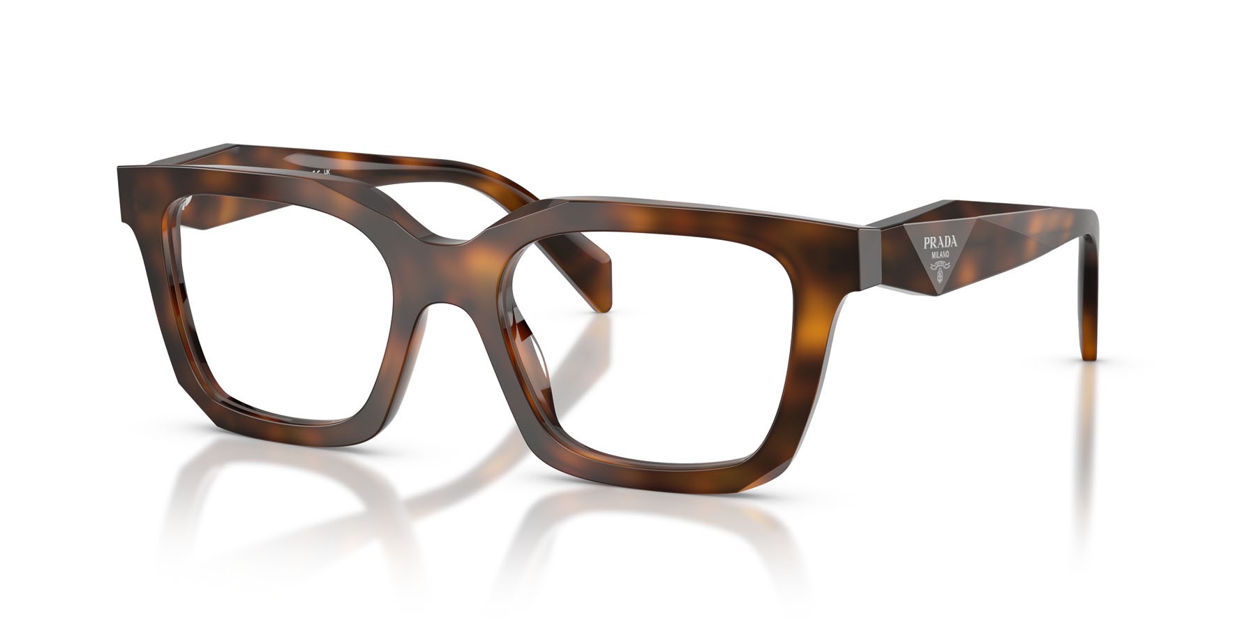 Eyeglasses Prada PR C08V (20D1O1) color juniper tartarugato shape irregular lenses lente demo
