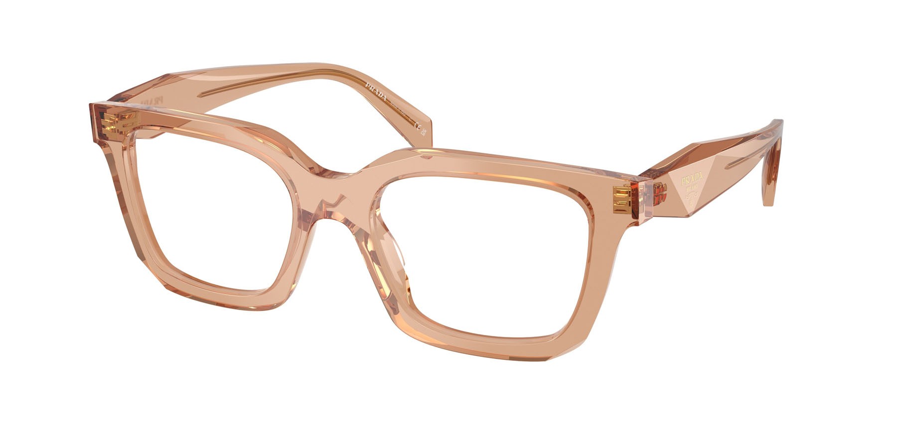 Eyeglasses Prada PR C08V (20H1O1) color transparent chocolate shape irregular lenses lente demo