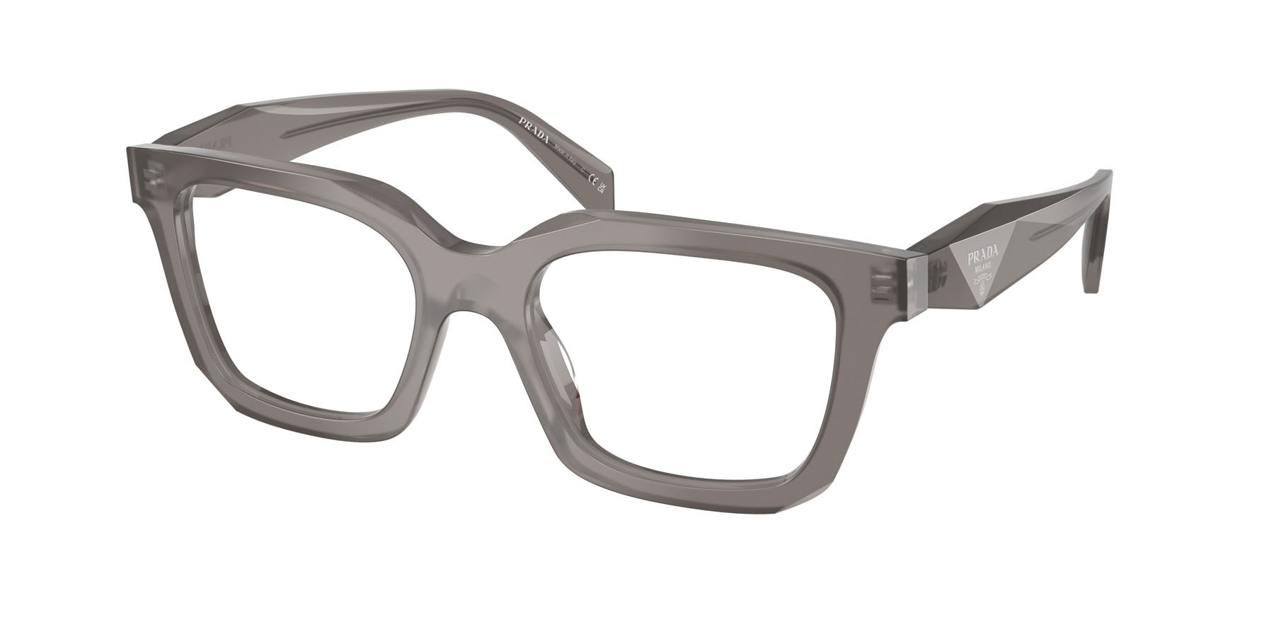 Eyeglasses Prada PR C08V (27G1O1) color transparent flint shape irregular lenses lente demo