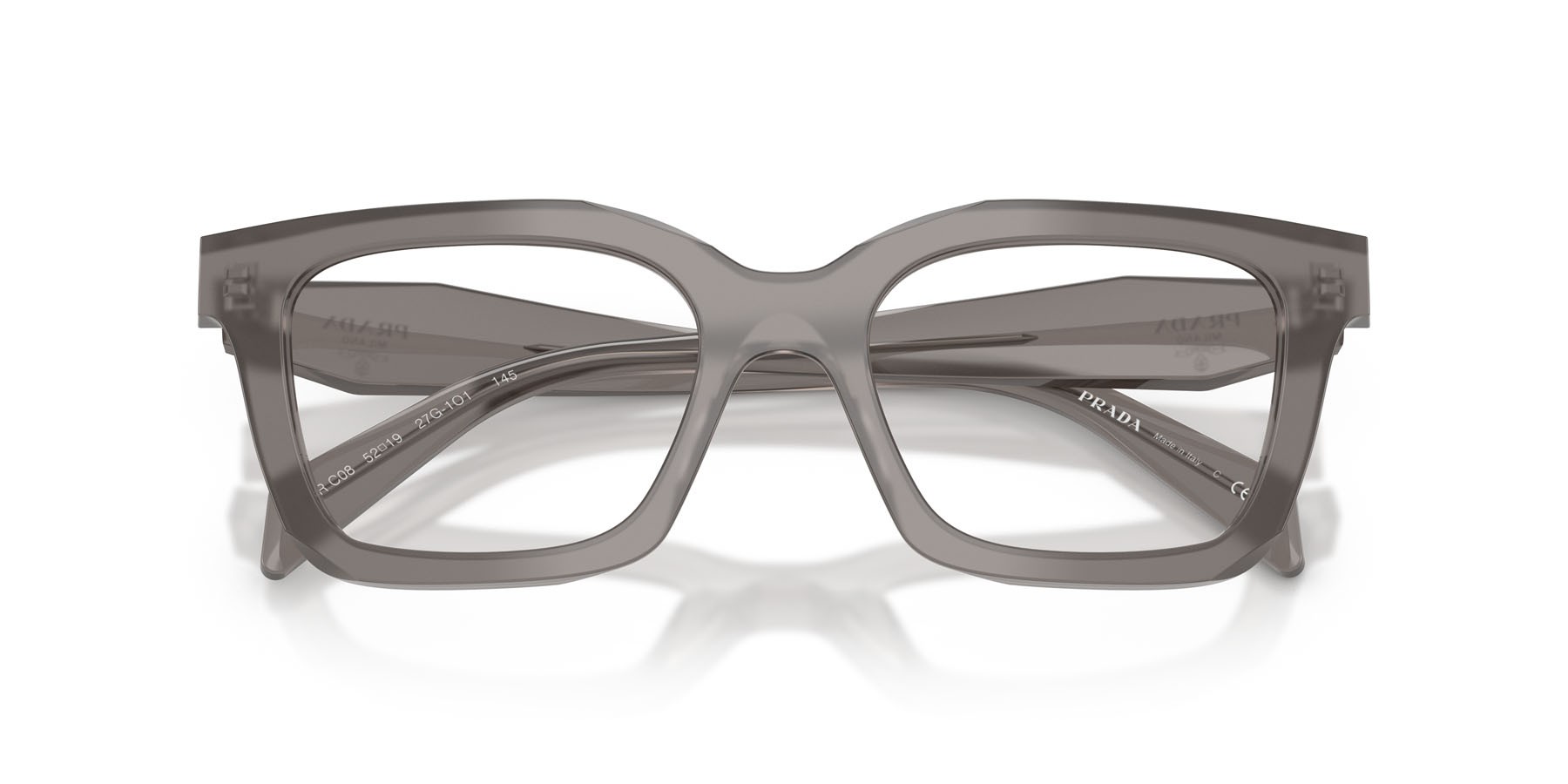 Eyeglasses Prada PR C08V (27G1O1) color transparent flint shape irregular lenses lente demo