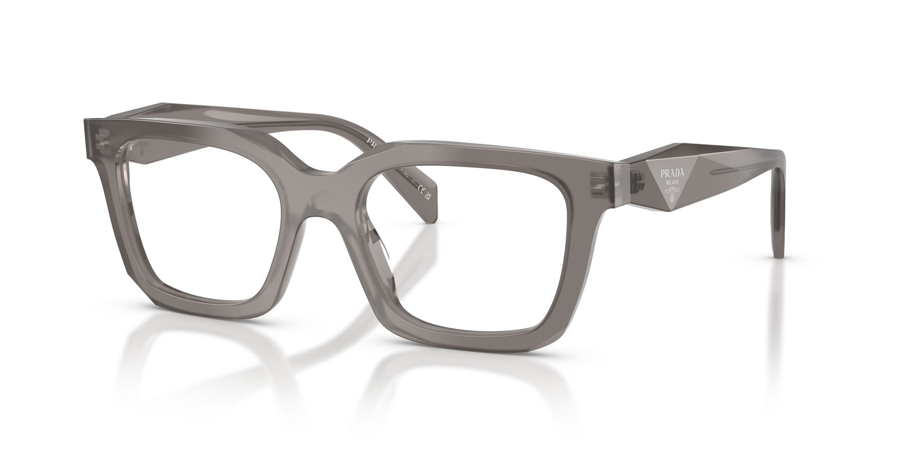 Eyeglasses Prada PR C08V (27G1O1) color transparent flint shape irregular lenses lente demo
