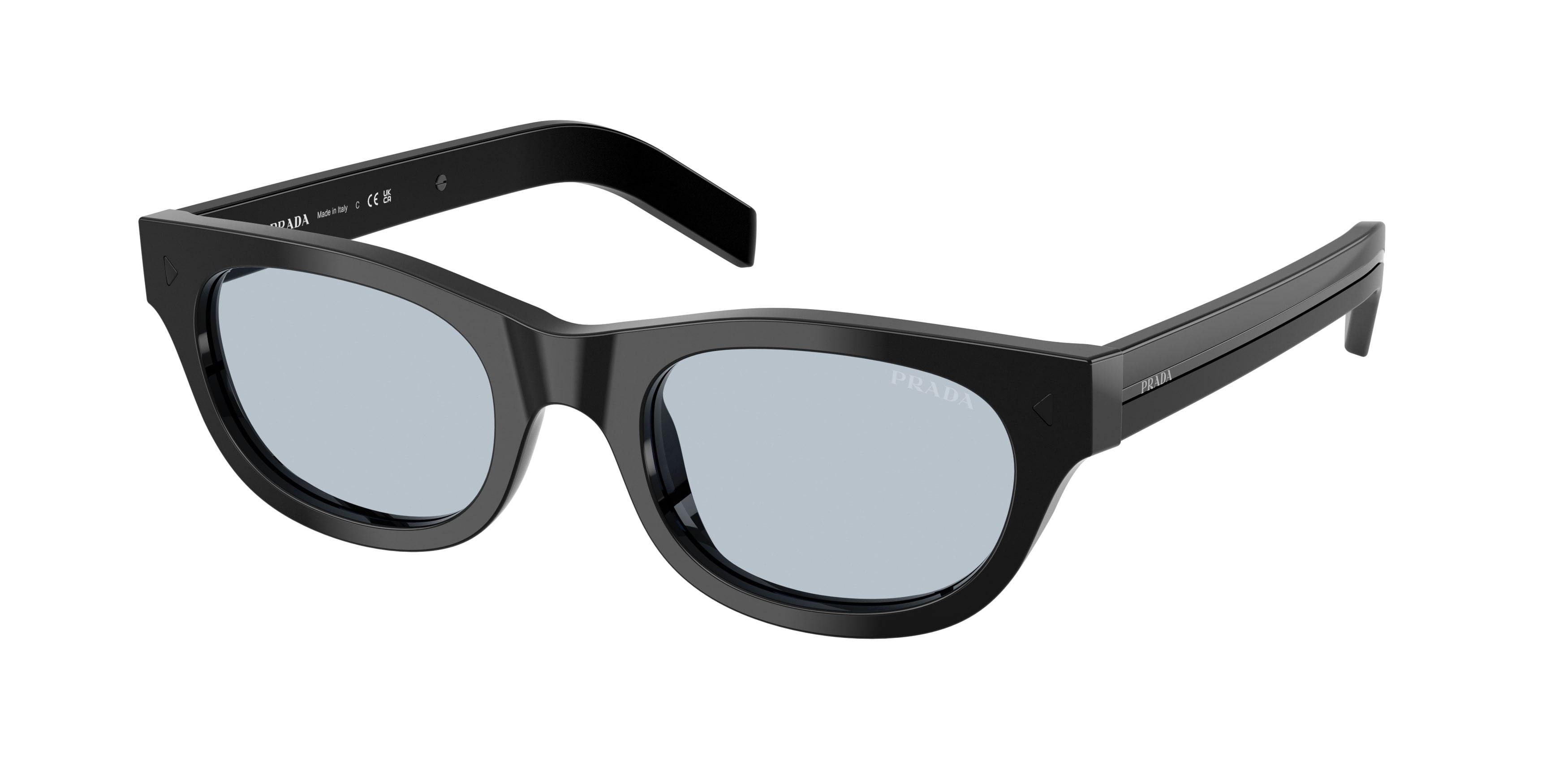 Occhiali da sole Prada PR C09S (16K30W) colore nero forma cat eye lenti blu/grigio
