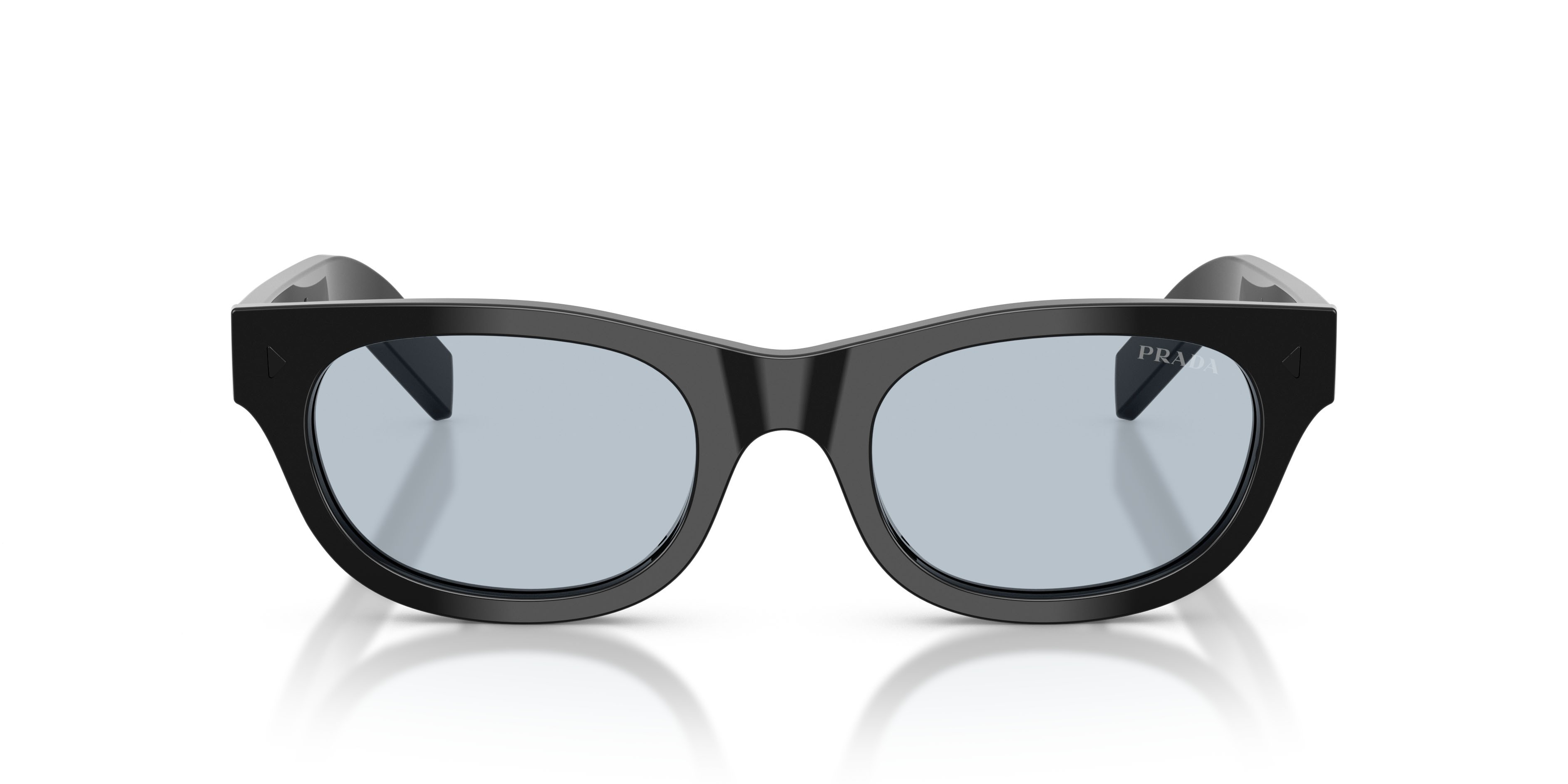 Occhiali da sole Prada PR C09S (16K30W) colore nero forma cat eye lenti blu/grigio