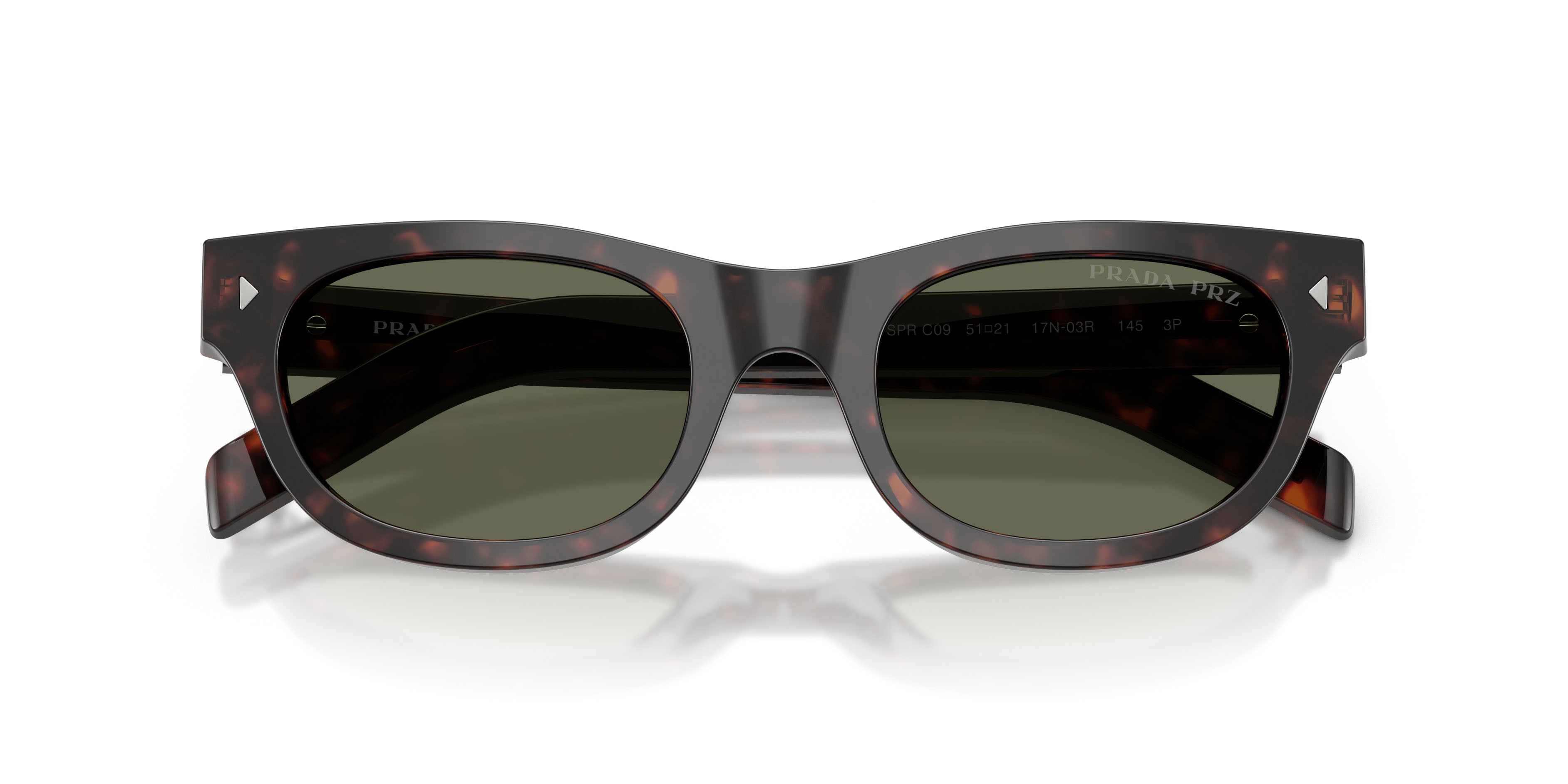 Occhiali da sole Prada PR C09S (17N03R) colore havana forma cat eye lenti polarizzata verde