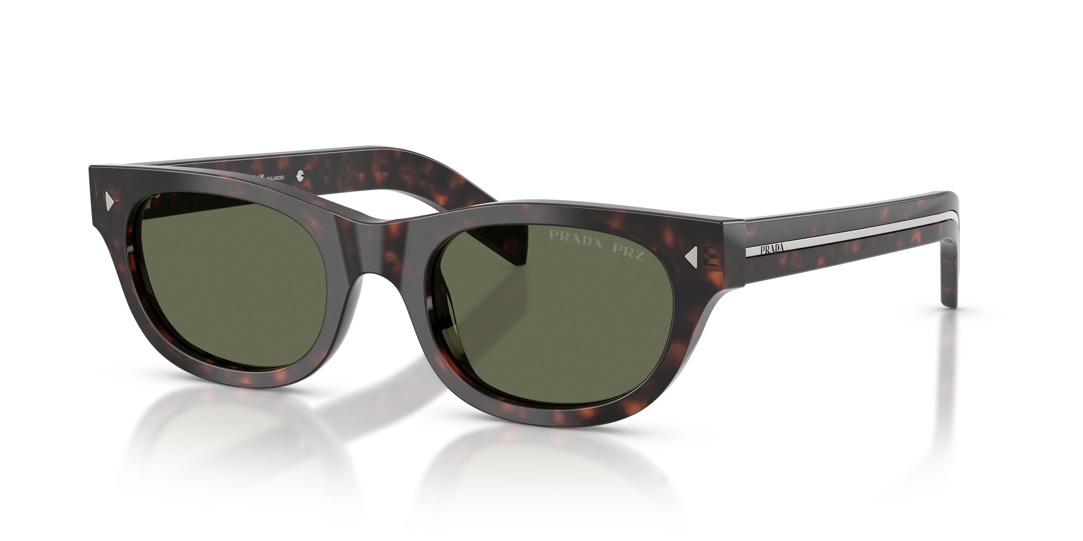 Occhiali da sole Prada PR C09S (17N03R) colore havana forma cat eye lenti polarizzata verde