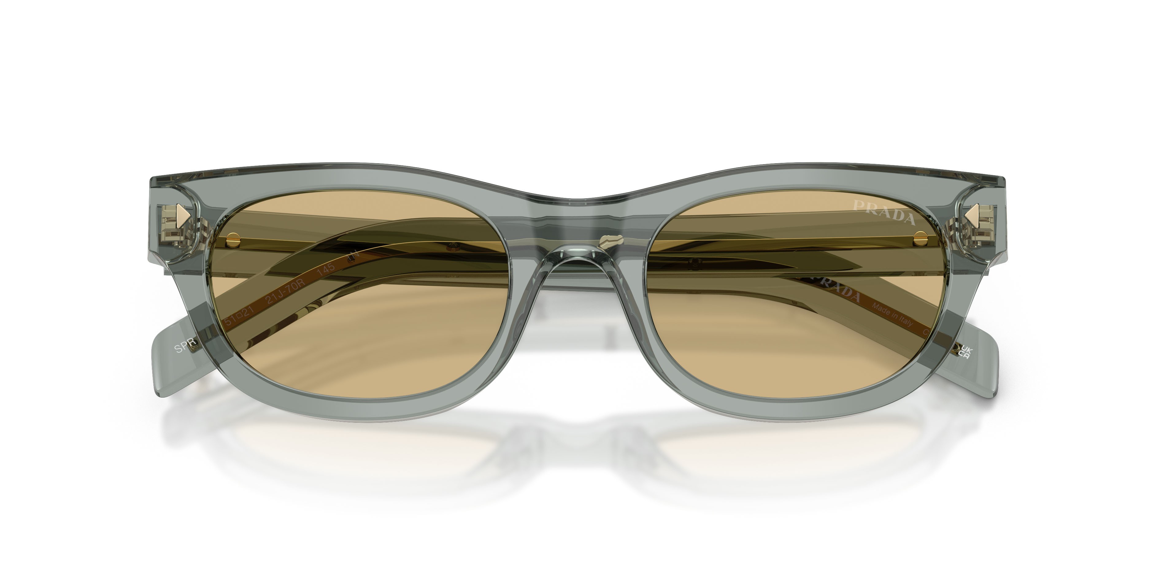 Occhiali da sole Prada PR C09S (21J70R) colore nebbia trasparente forma cat eye lenti marrone chiaro