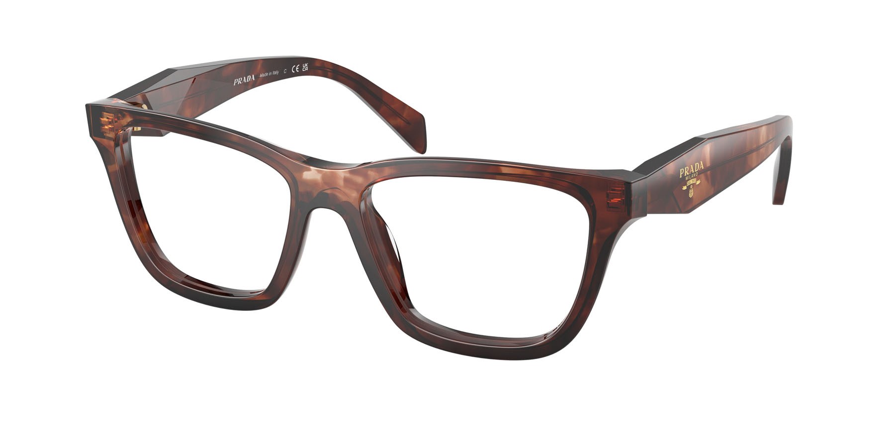 Eyeglasses Prada PR C10V (14P1O1) color caramello tartarugato shape butterfly lenses lente demo