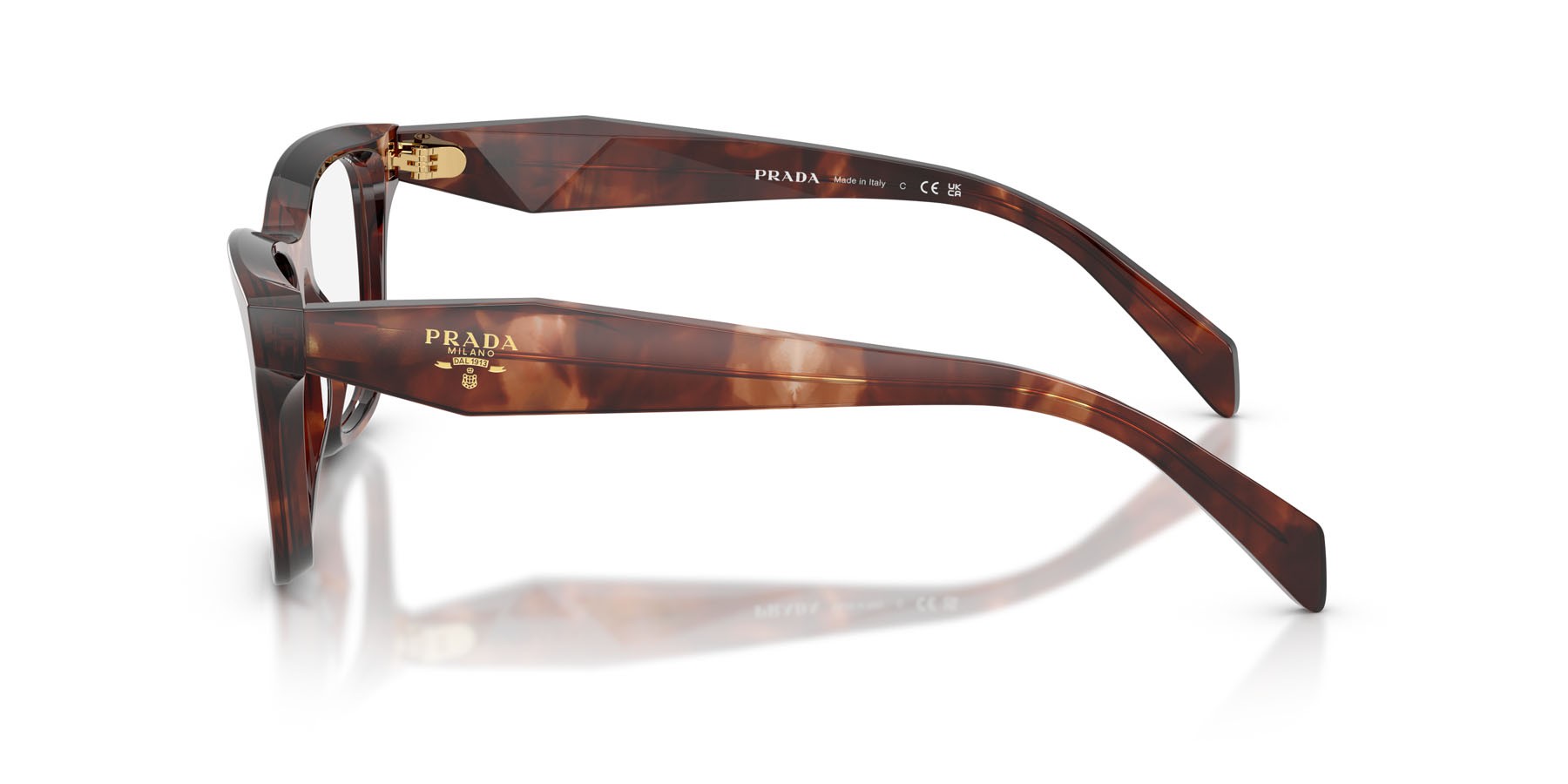 Eyeglasses Prada PR C10V (14P1O1) color caramello tartarugato shape butterfly lenses lente demo