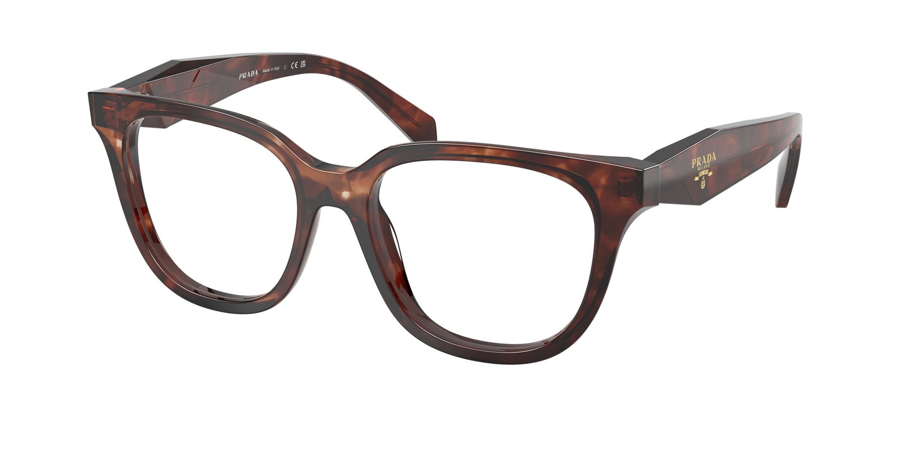 Eyeglasses Prada PR C11V (14P1O1) color caramello tartarugato shape butterfly lenses lente demo