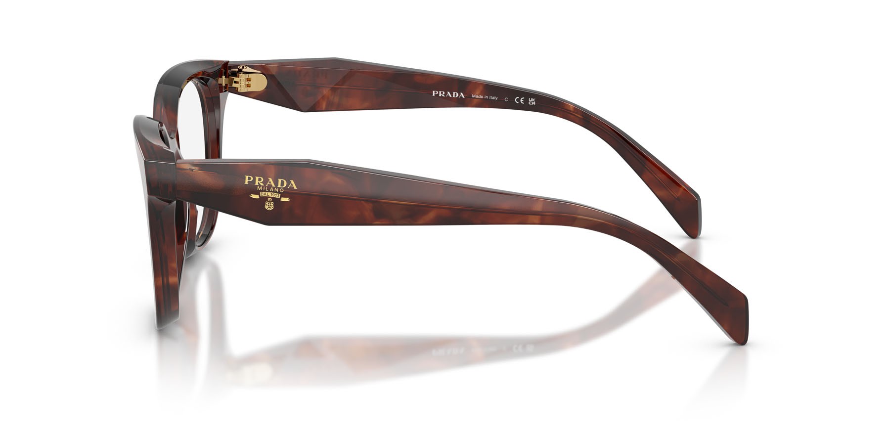 Eyeglasses Prada PR C11V (14P1O1) color caramello tartarugato shape butterfly lenses lente demo