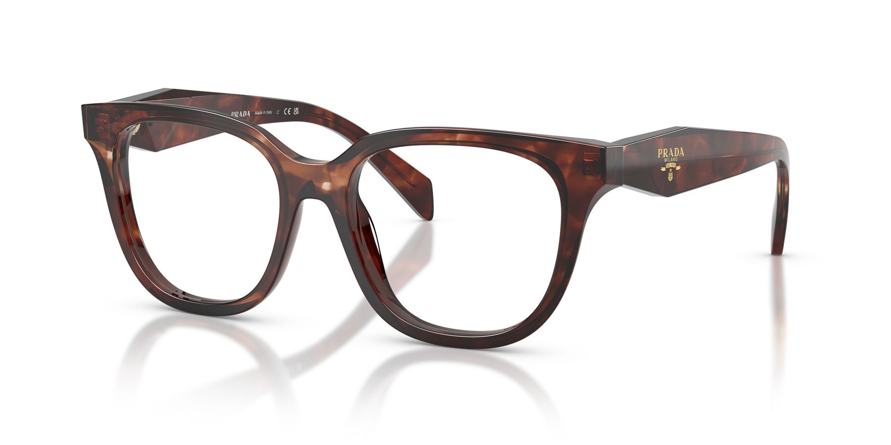 Eyeglasses Prada PR C11V (14P1O1) color caramello tartarugato shape butterfly lenses lente demo