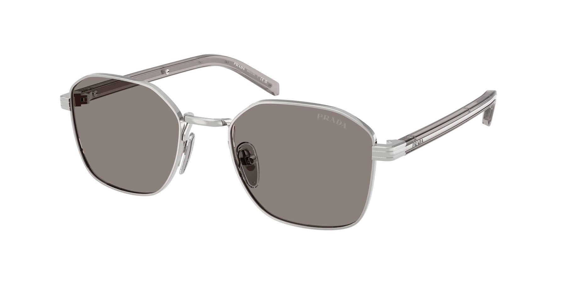 Occhiali da sole Prada PR C50S (1BC80Q) colore argento forma quadrato lenti grigio scuro