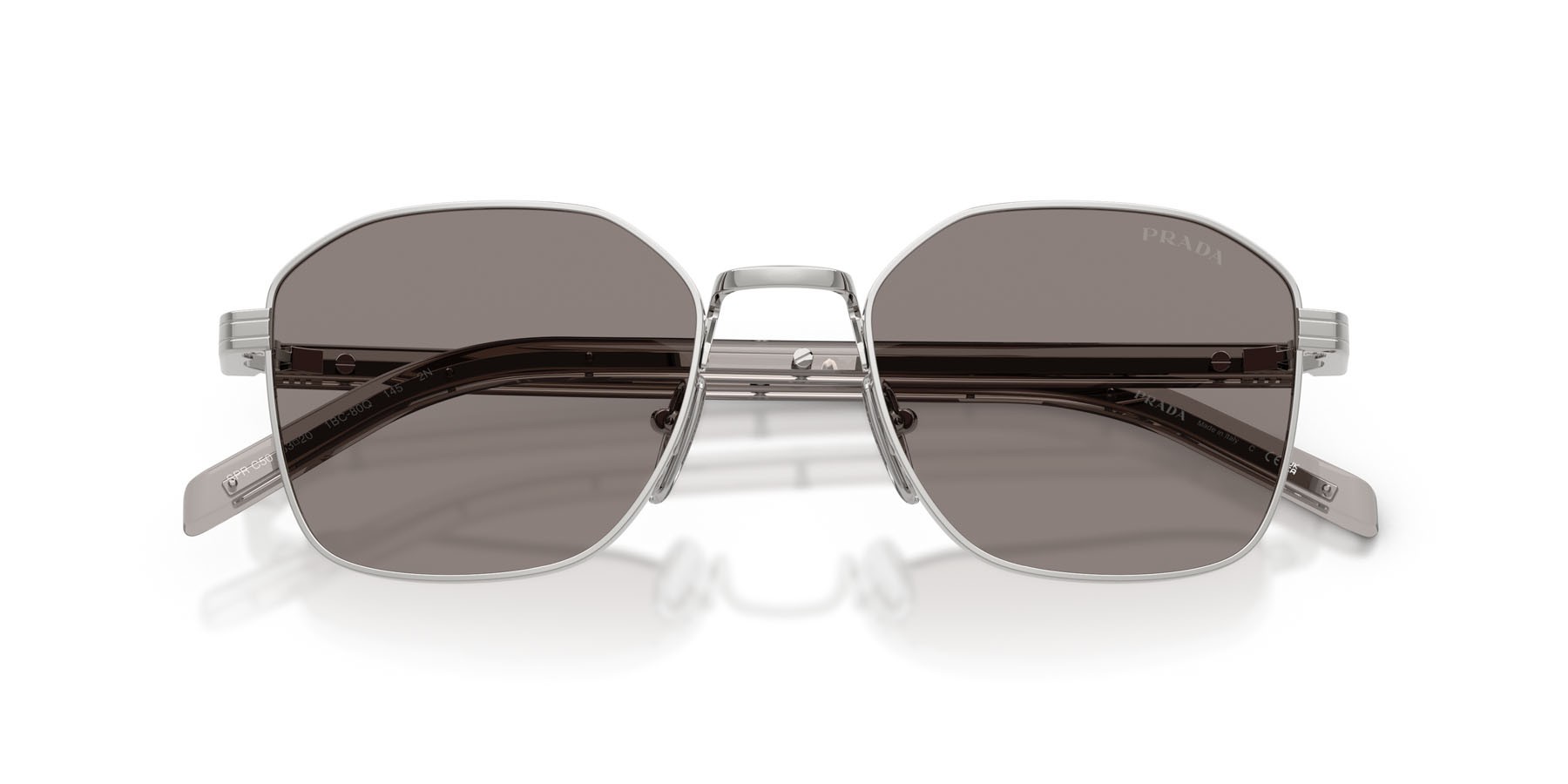 Occhiali da sole Prada PR C50S (1BC80Q) colore argento forma quadrato lenti grigio scuro